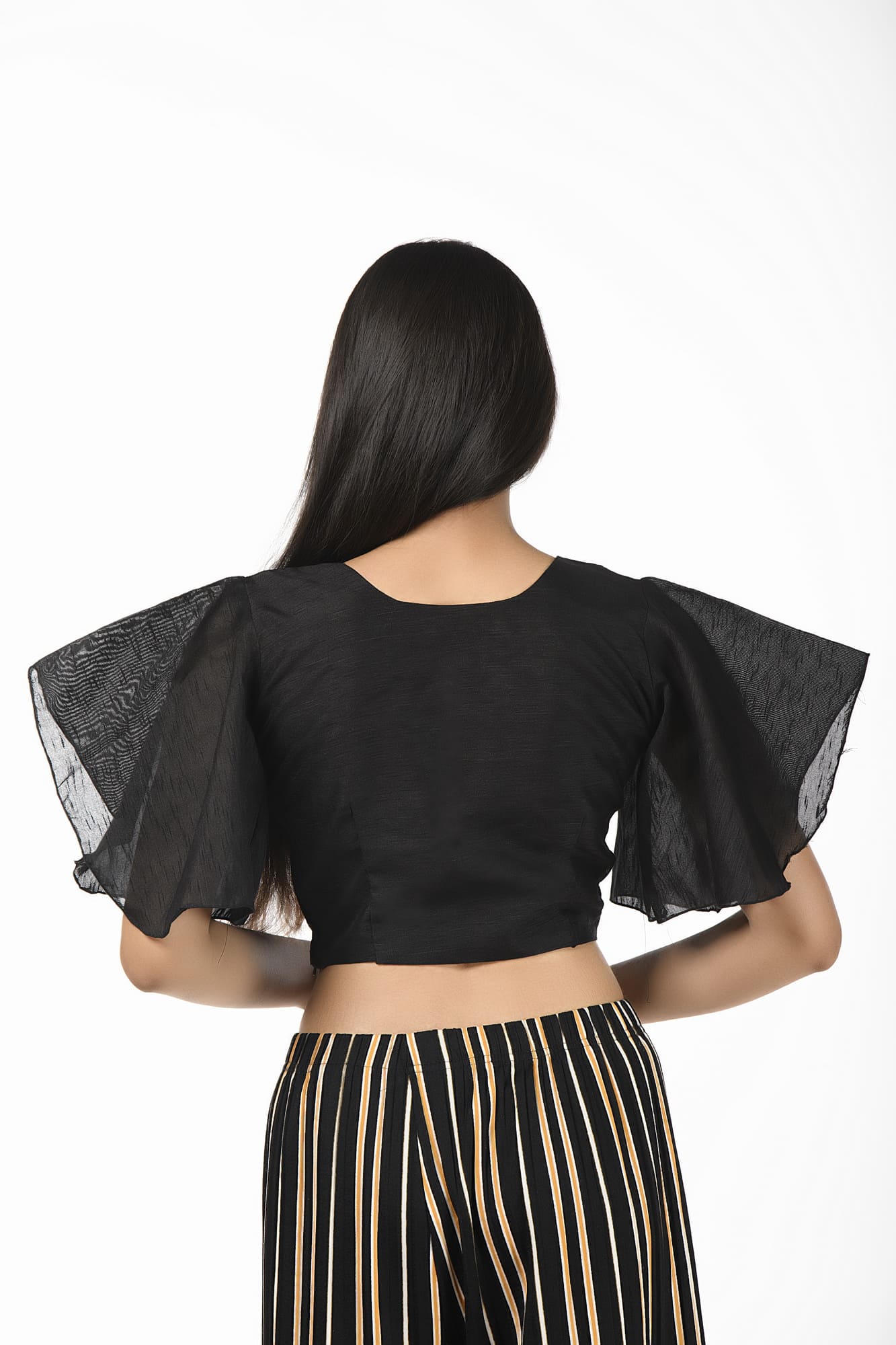 Bell Sleeves Black Raw Silk Blouse-Isadora Life