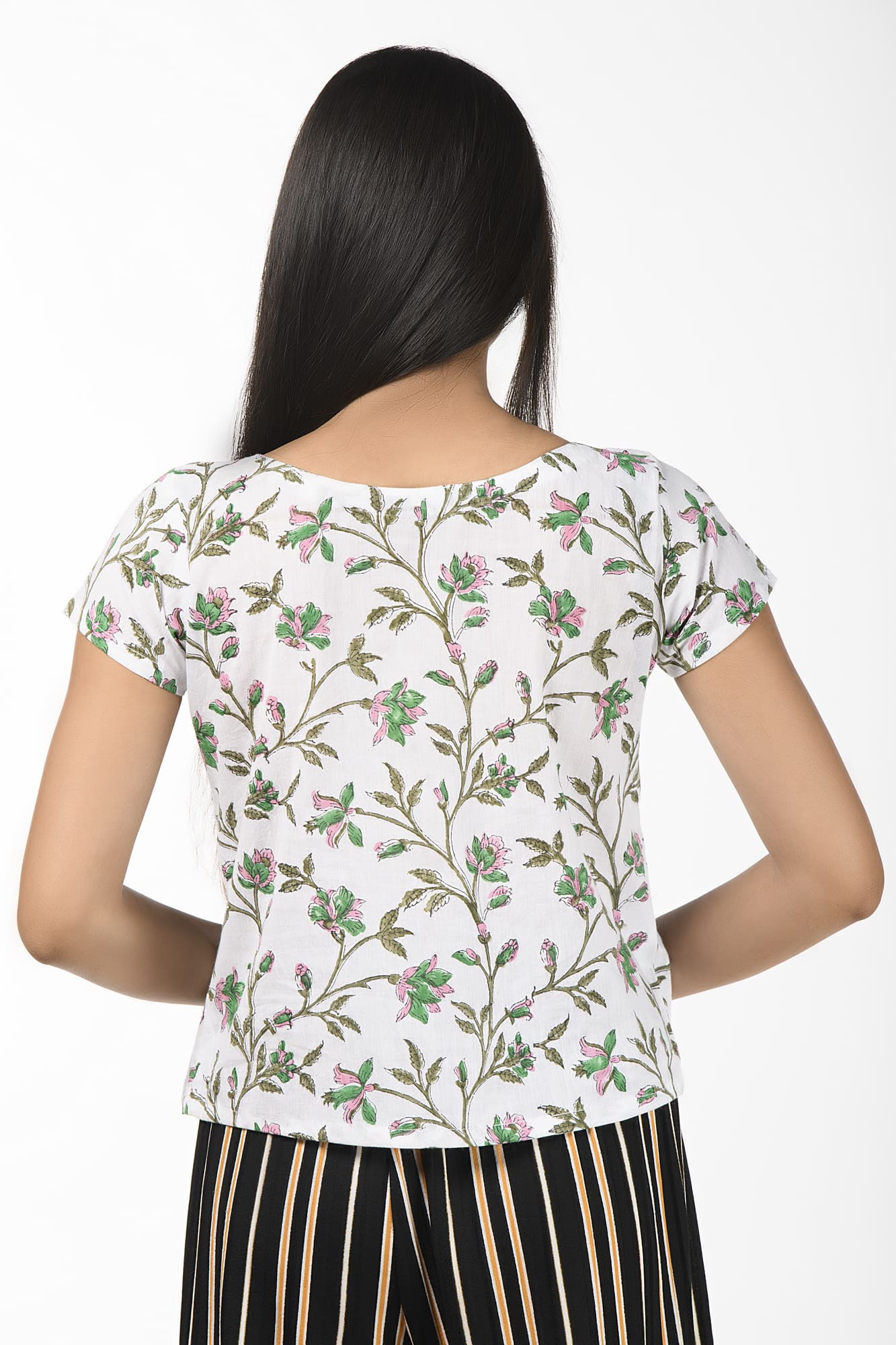 White Printed Short Sleeves Blouse cum Top-Isadora Life