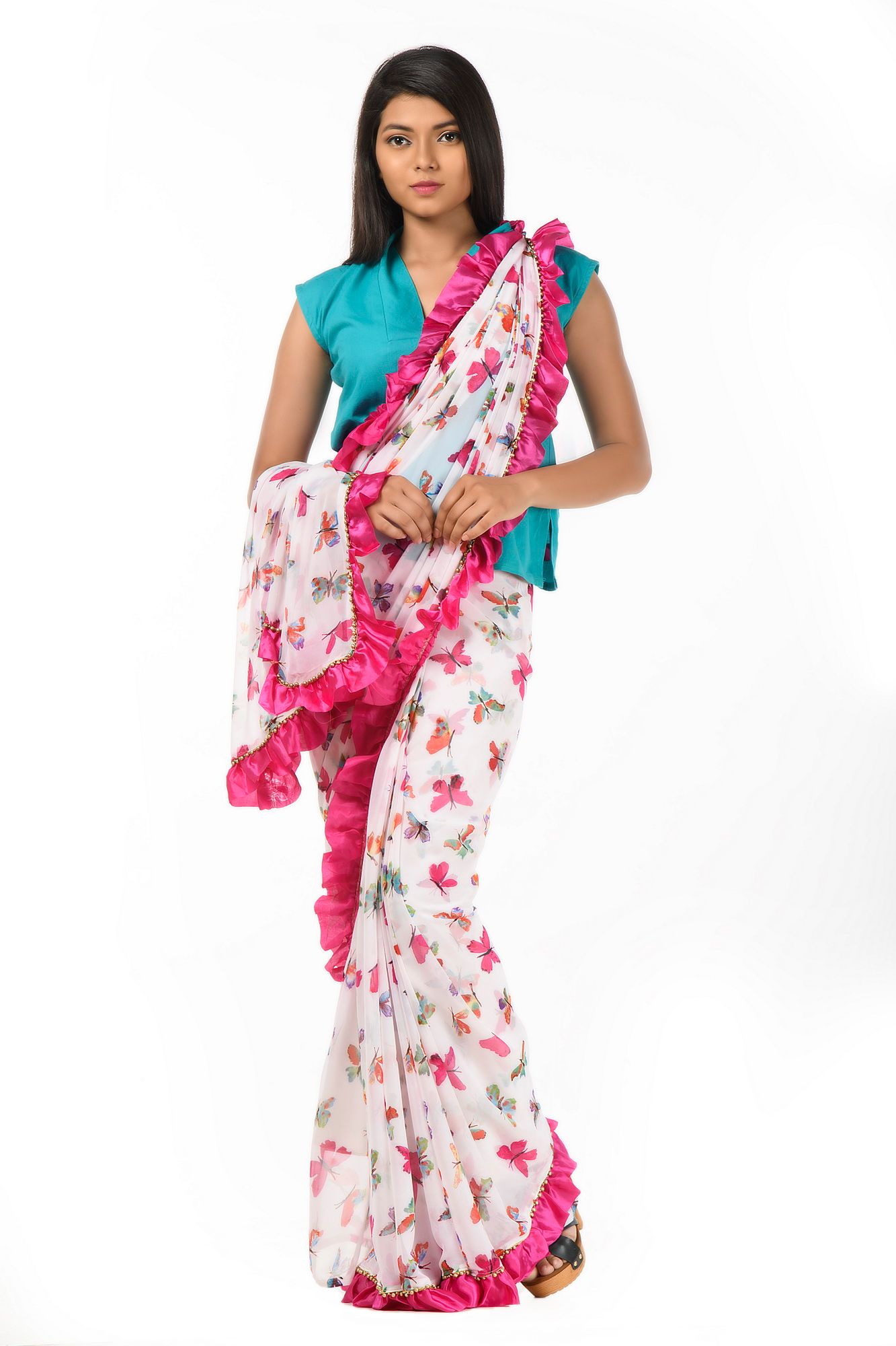 Blue Mega Sleeves Chic Blouse cum Top-Isadora Life