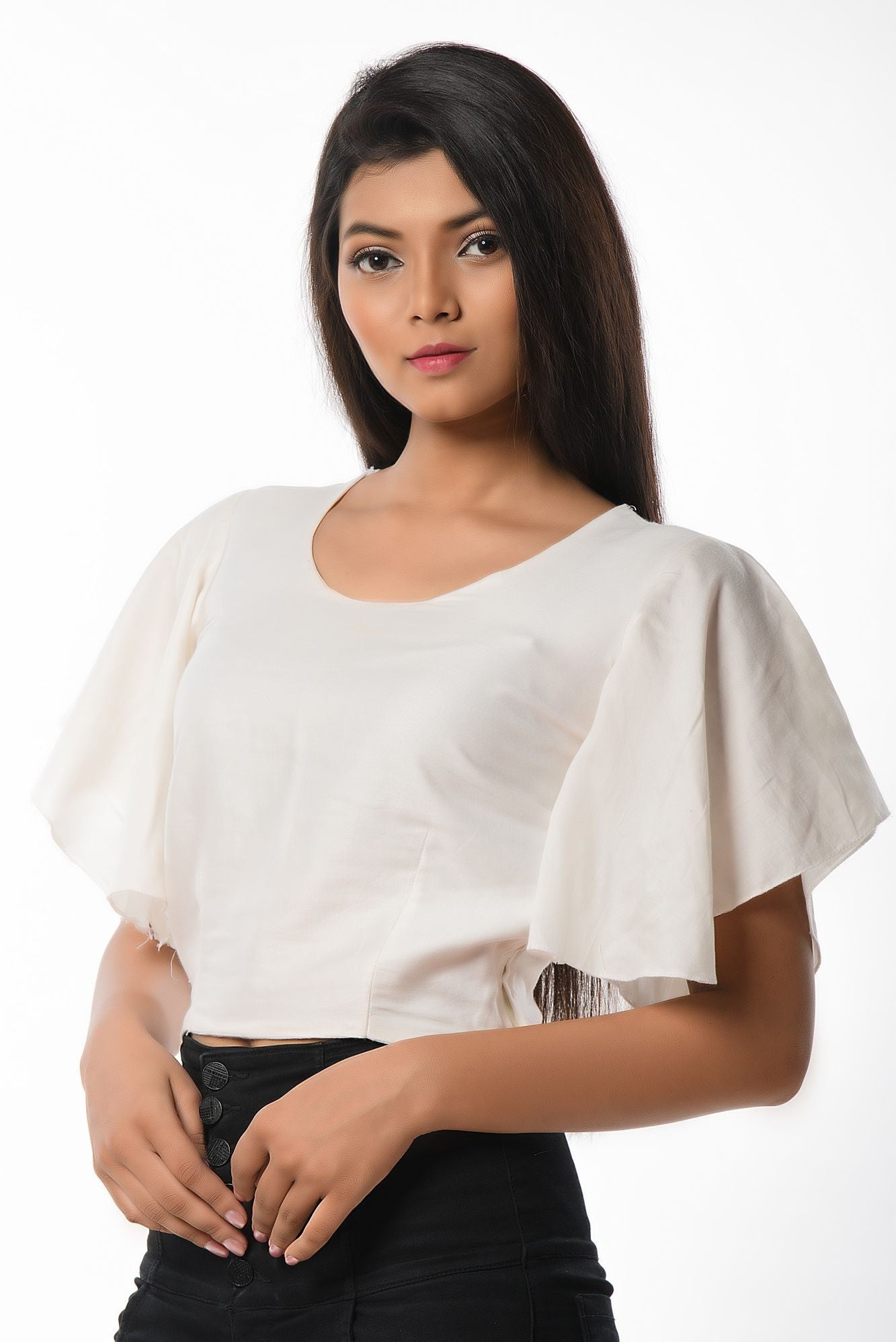 WHITE PLAIN BELL SLEEVES BLOUSE CUM TOP - Isadora Life Online Shopping Store
