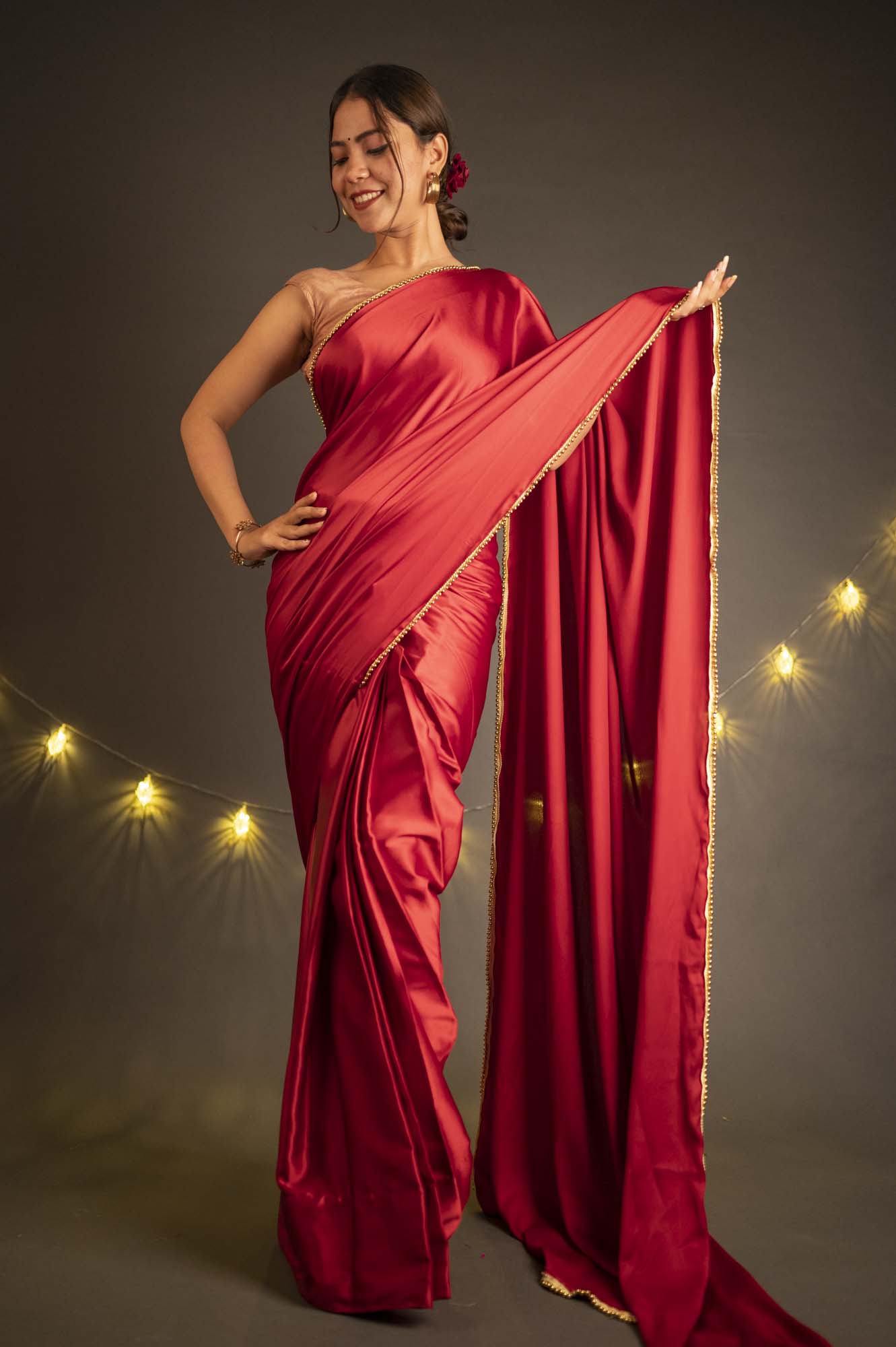 Maroon magic with moti lace border all over - Isadora Life Online Shopping Store