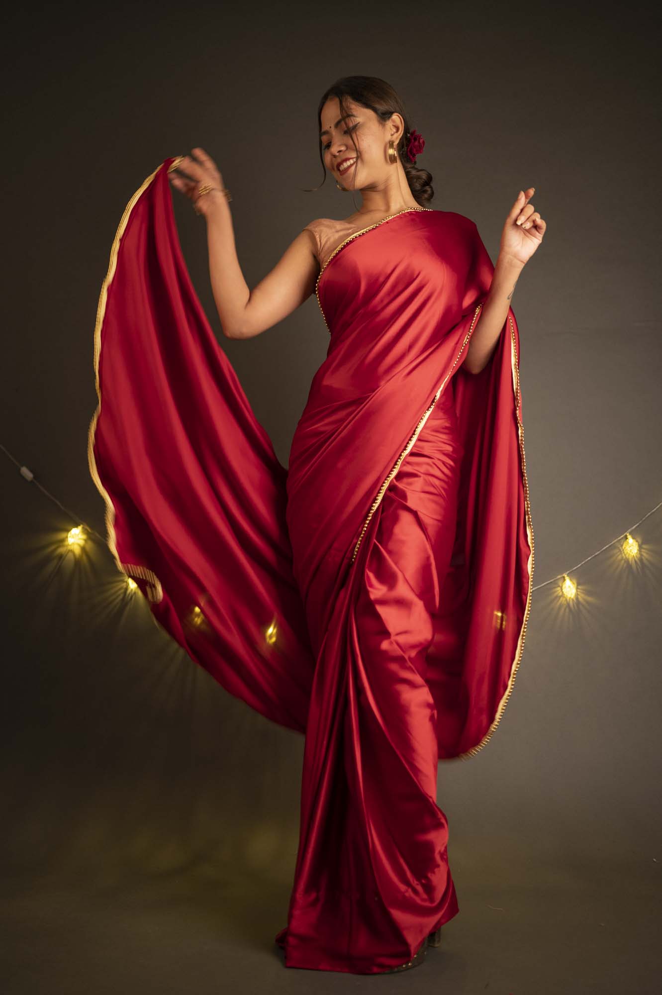 Maroon magic with moti lace border all over - Isadora Life Online Shopping Store