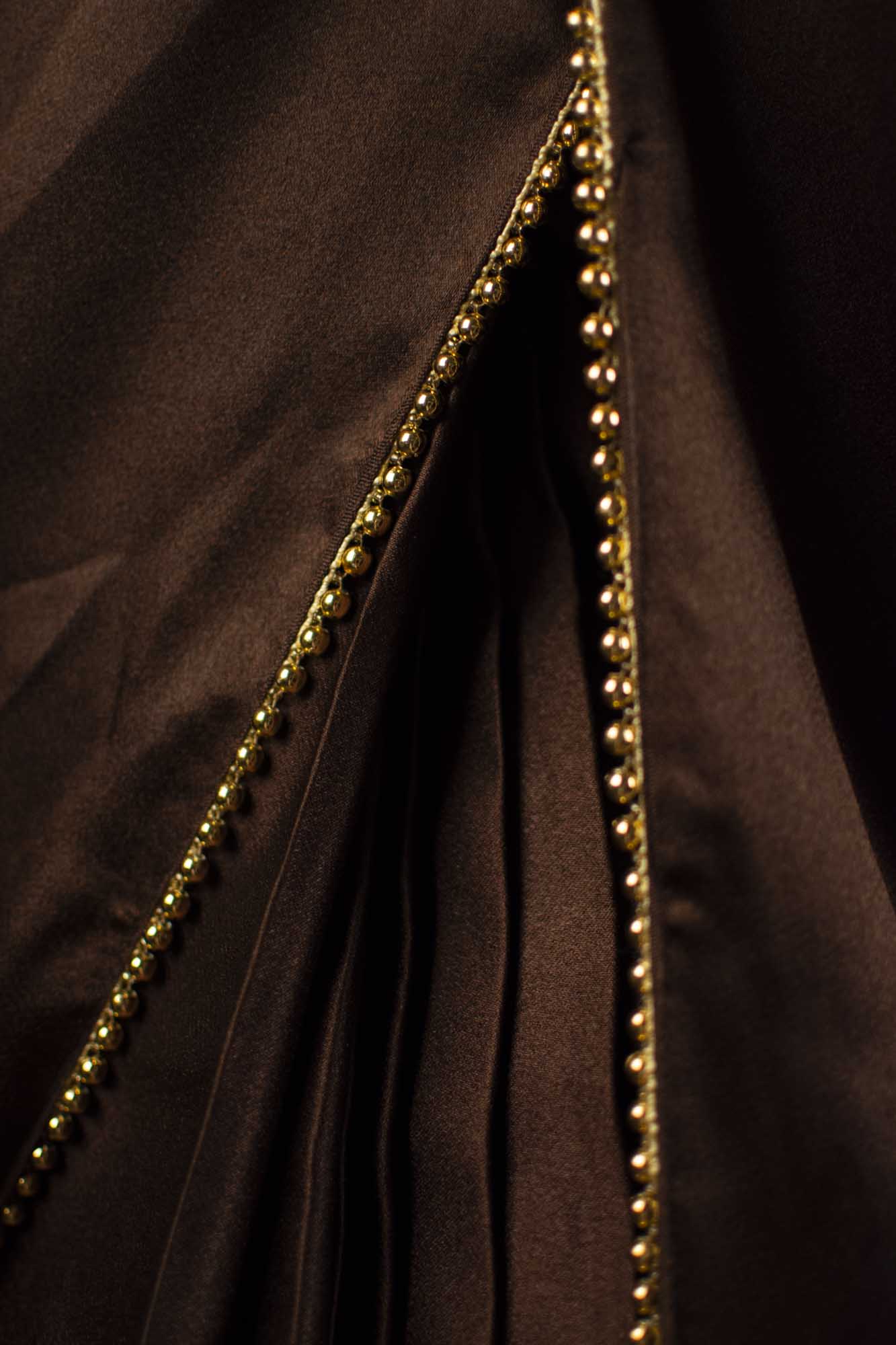 Chocolate brown satin wrap in 1 minute with moti lace - Isadora Life Online Shopping Store