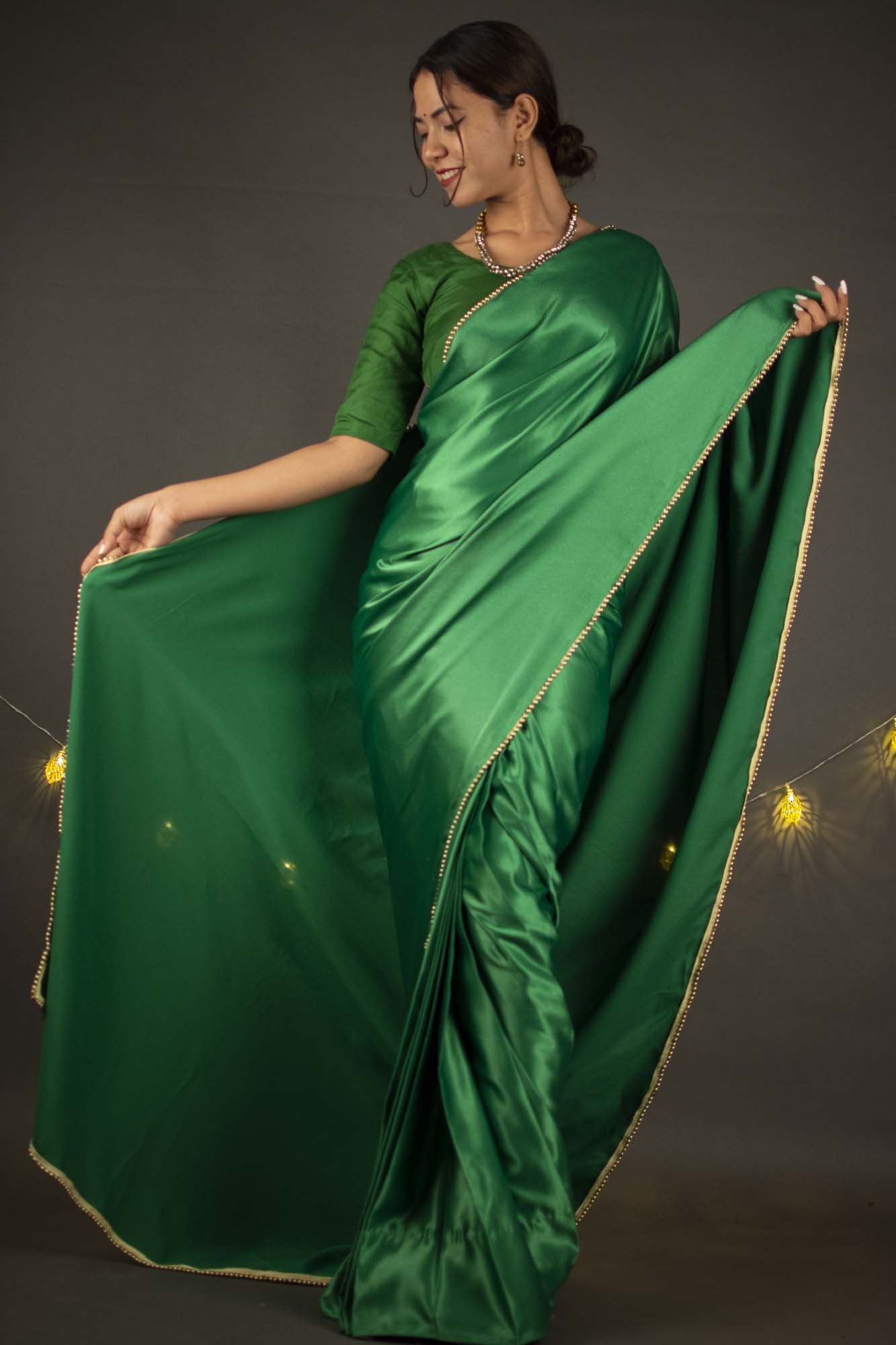 Satin with moti lace border wrap in 1 minute saree - Isadora Life Online Shopping Store