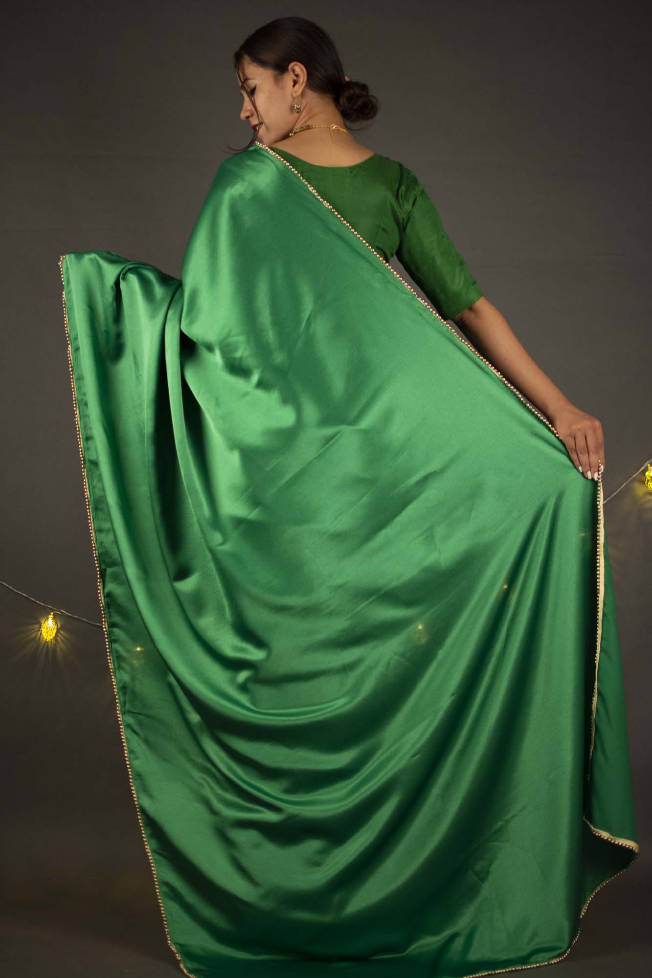 Satin with moti lace border wrap in 1 minute saree - Isadora Life Online Shopping Store