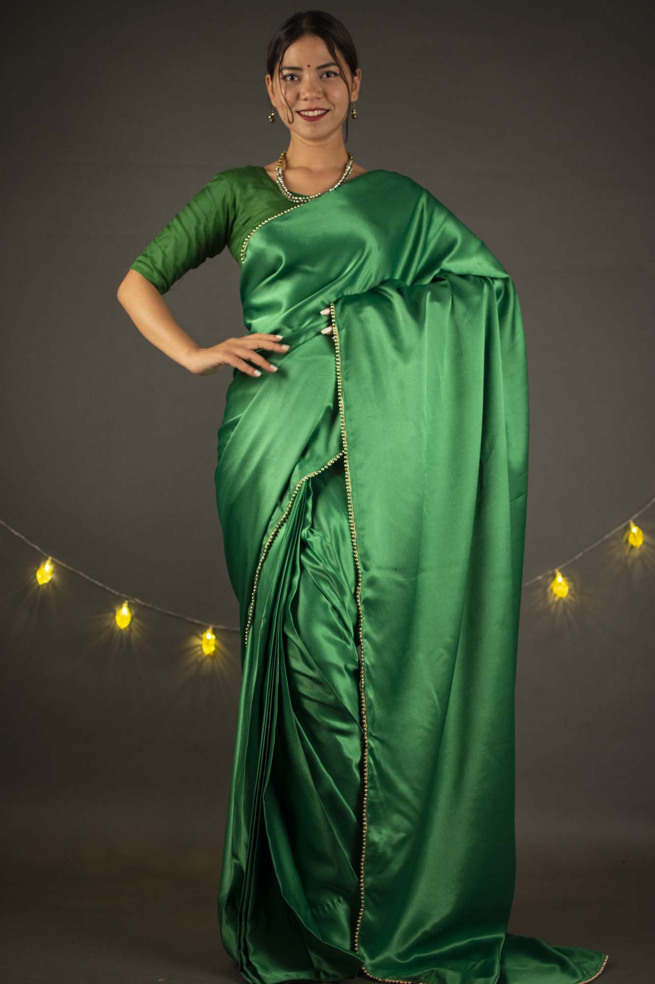 Satin with moti lace border wrap in 1 minute saree - Isadora Life Online Shopping Store