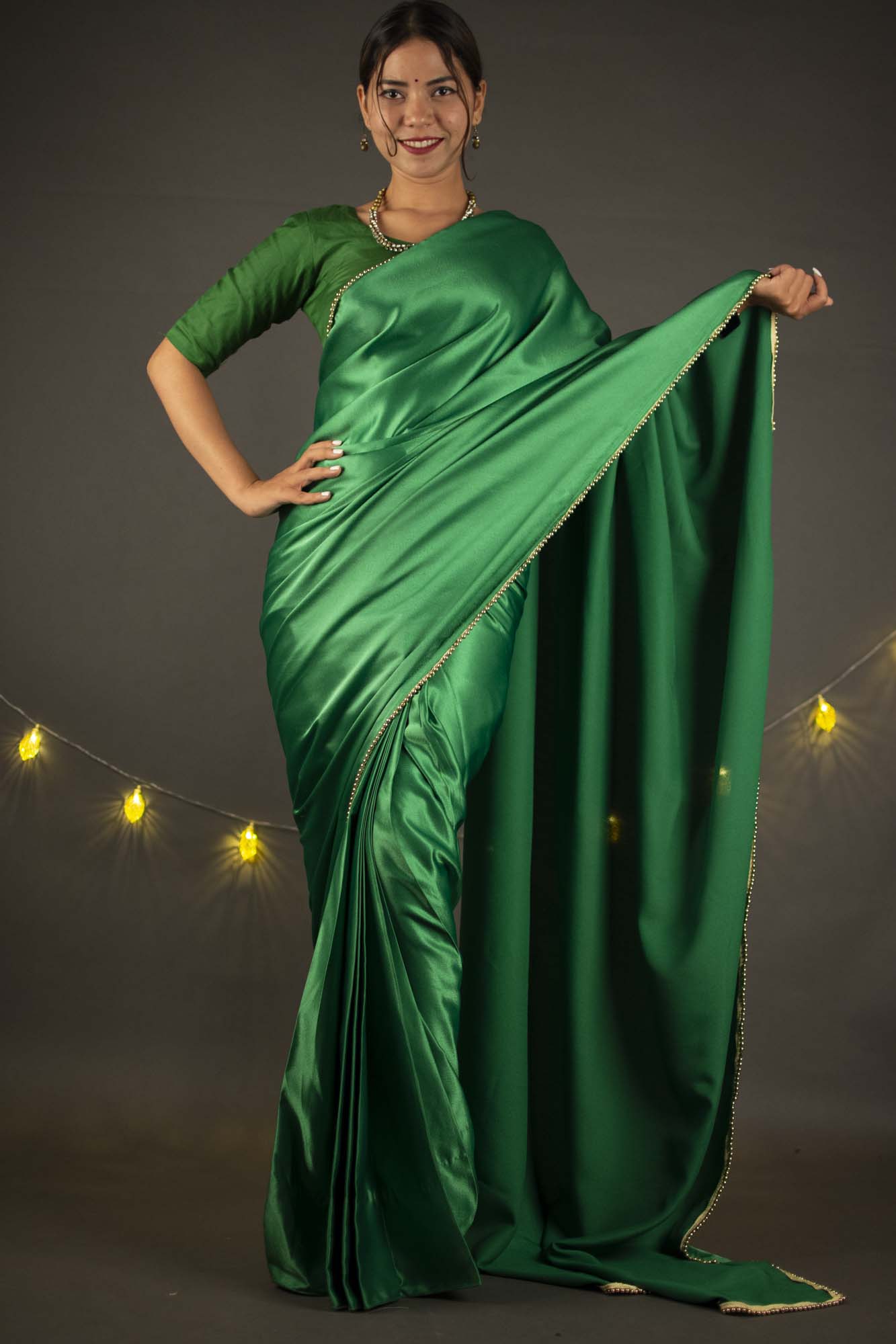 Satin with moti lace border wrap in 1 minute saree - Isadora Life Online Shopping Store