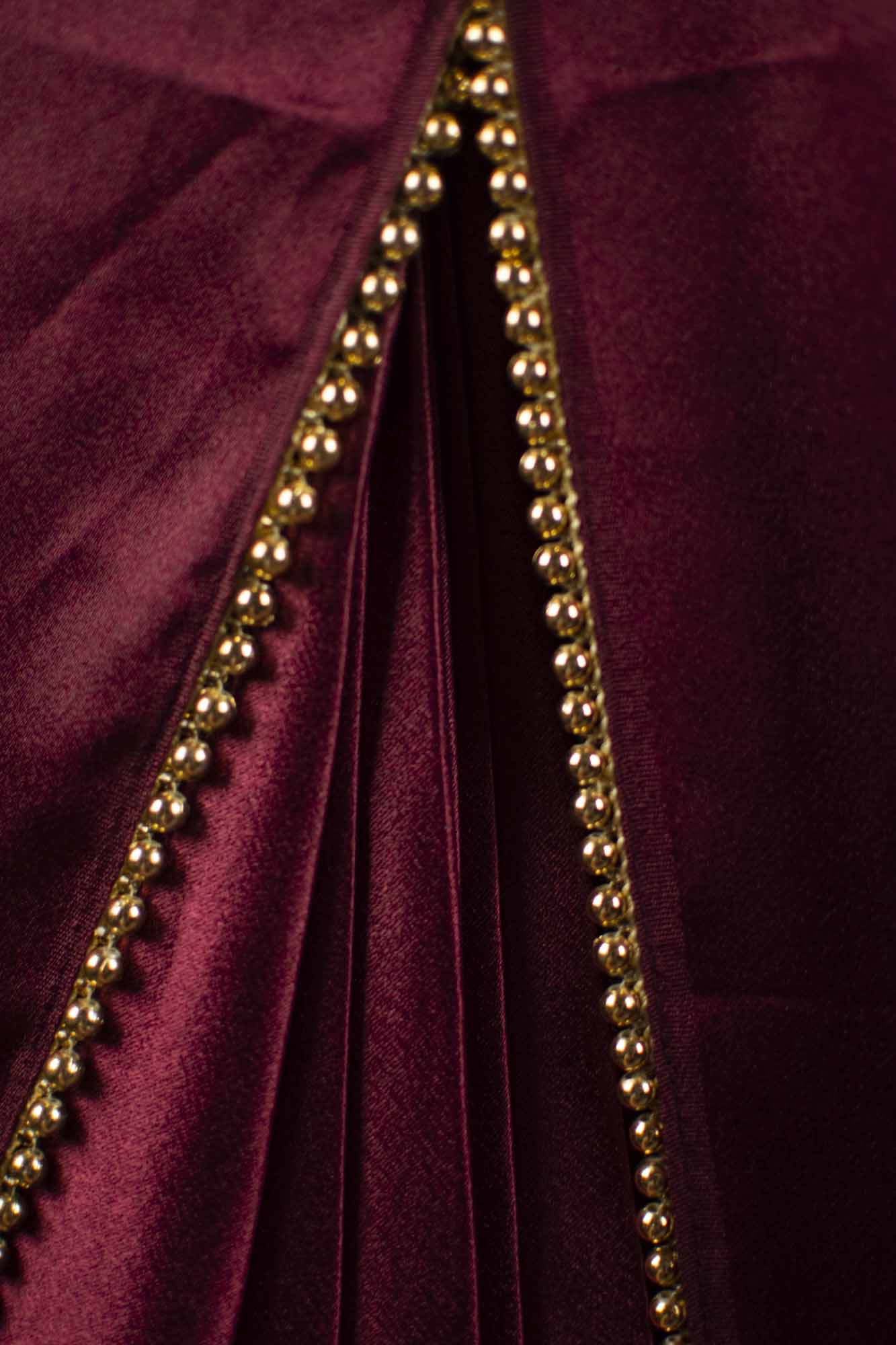 Royal purple satin wrap in 1 minute saree with moti lace - Isadora Life Online Shopping Store