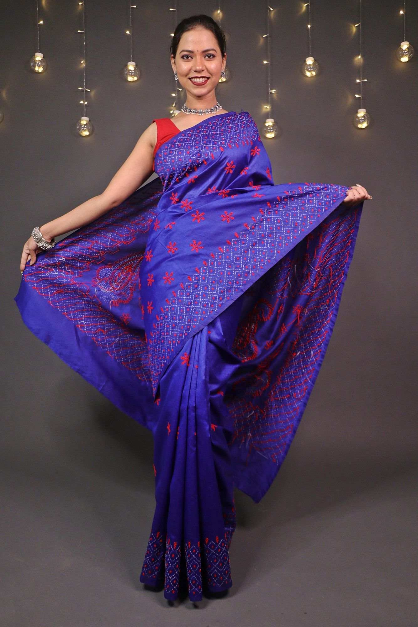 Beautiful traditional kantha work all over wrap in 1 minute saree - Isadora Life Online Shopping Store