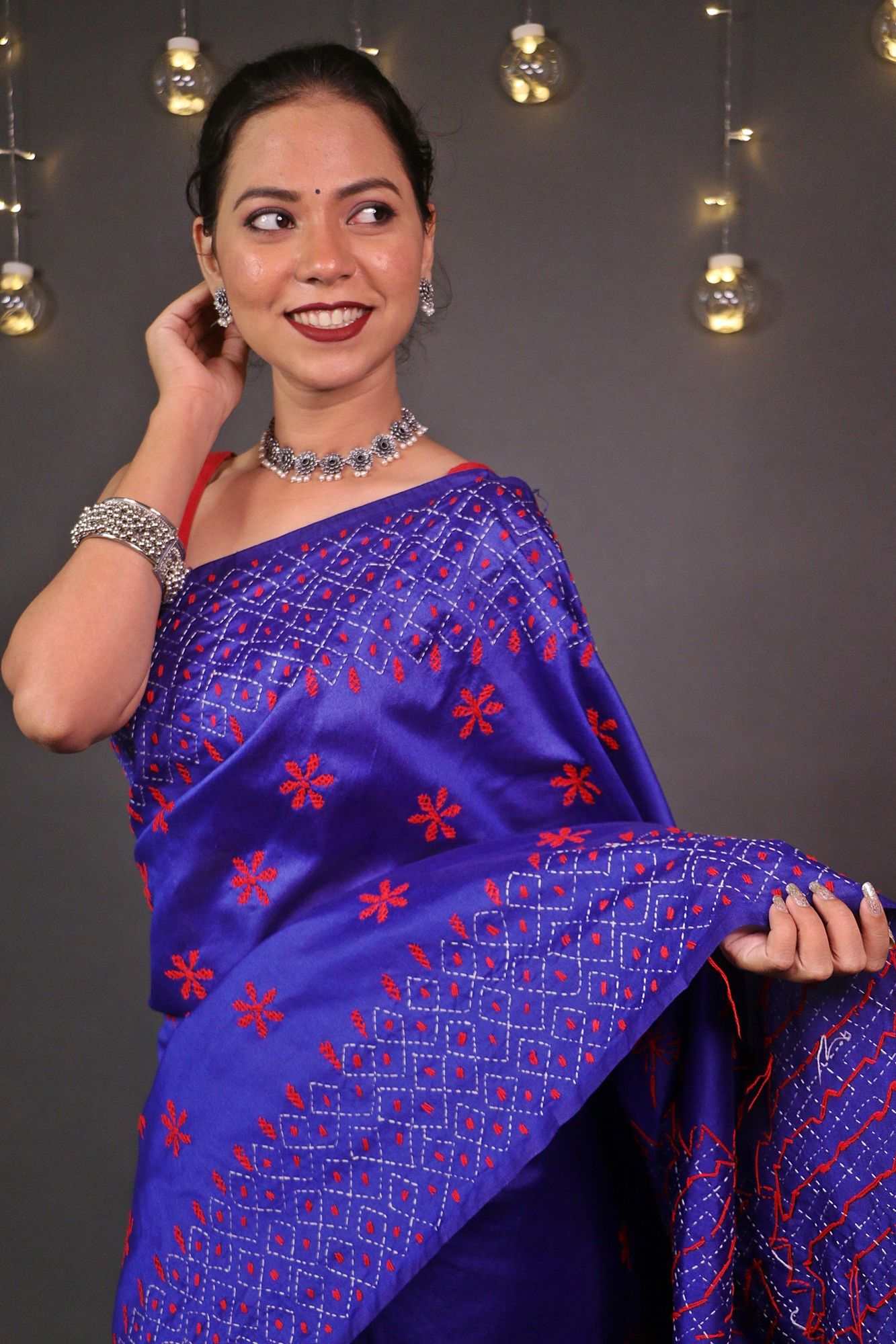 Beautiful traditional kantha work all over wrap in 1 minute saree - Isadora Life Online Shopping Store