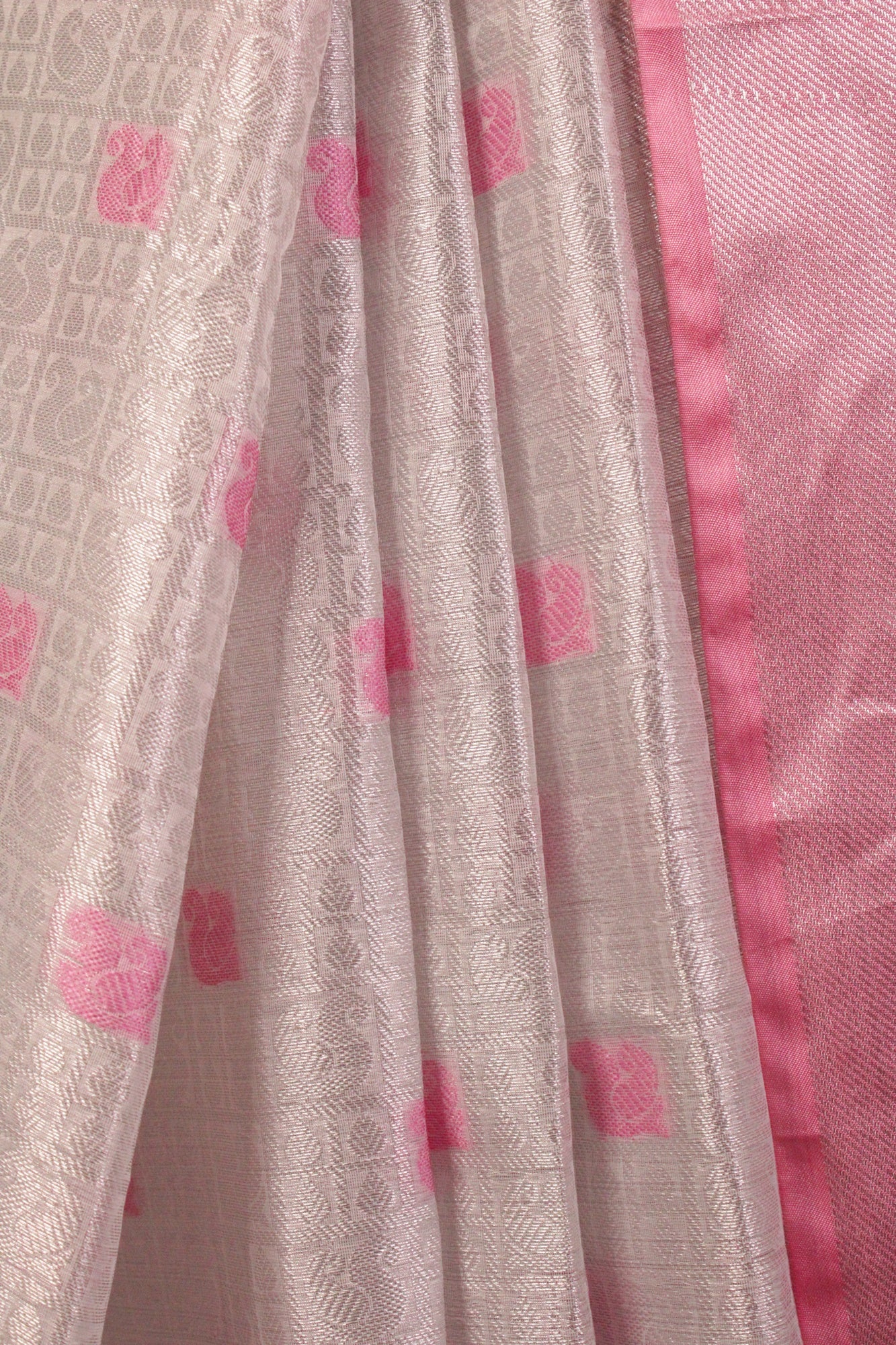 Pink-Silver Kora Muslin Wrap in 1 minute saree - Isadora Life Online Shopping Store