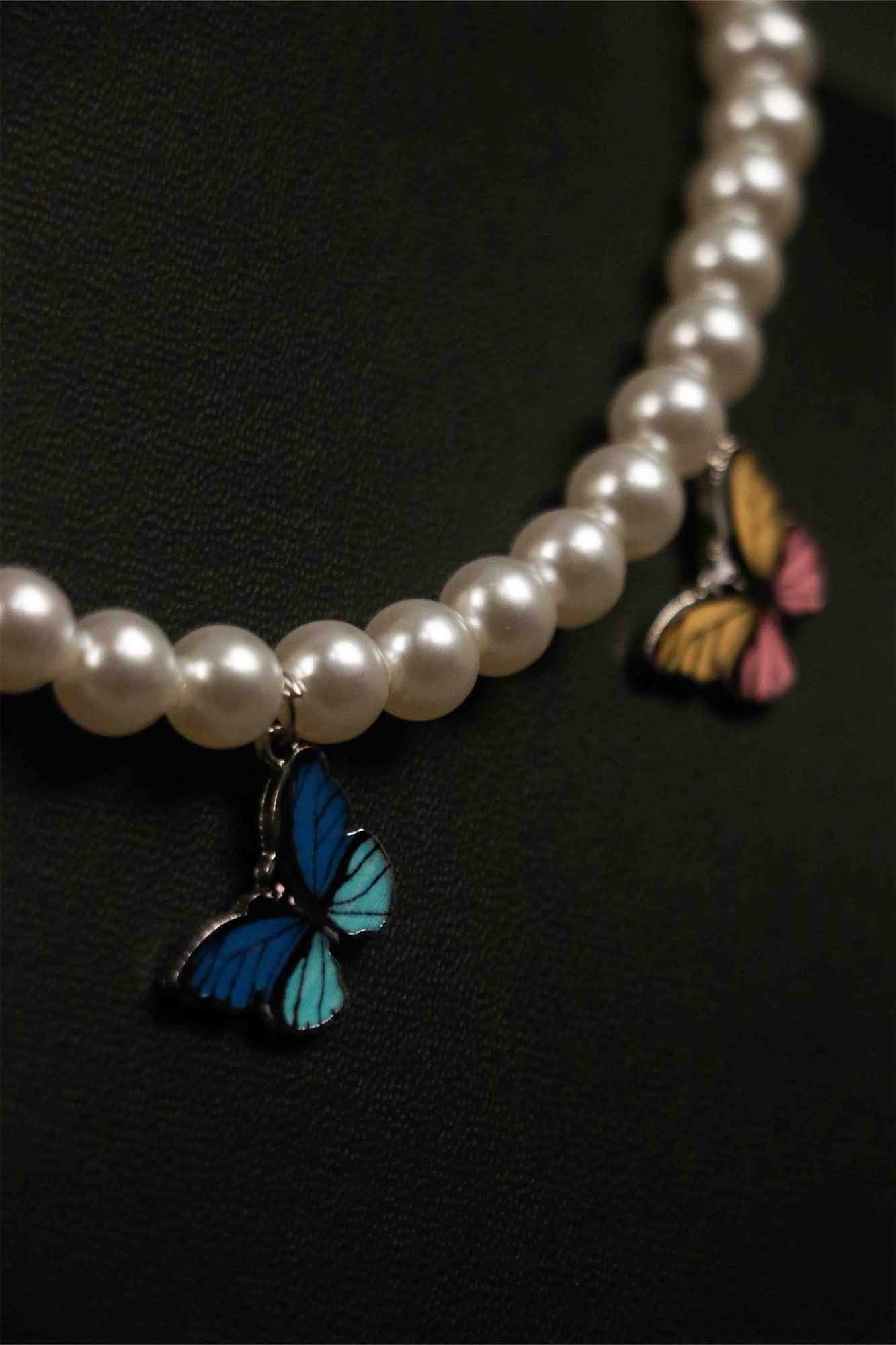 White Gold-Plated Pearl & Butterfly Chain Necklace - Isadora Life Online Shopping Store