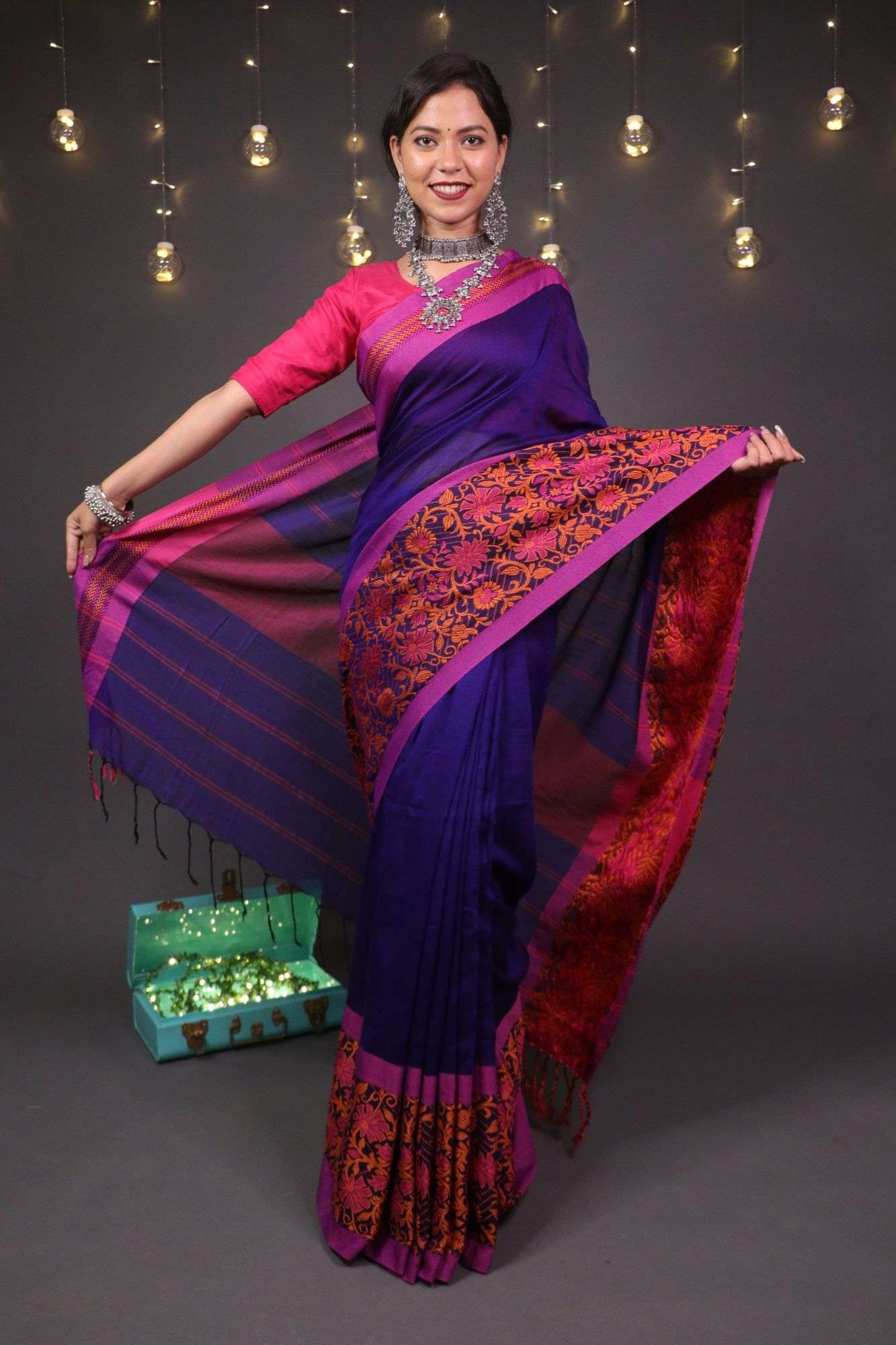 Pure soft cotton with naksha weaving done across the border wrap in 1 minute saree - Isadora Life Online Shopping Store