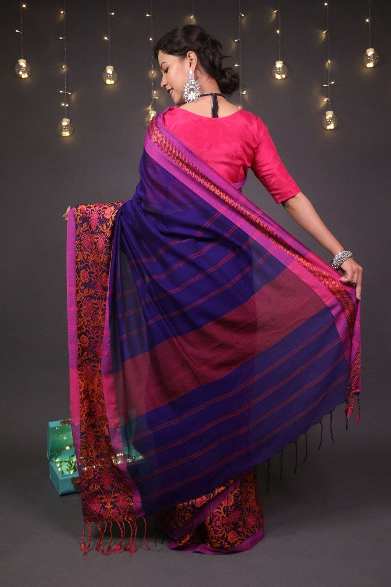 Pure soft cotton with naksha weaving done across the border wrap in 1 minute saree - Isadora Life Online Shopping Store