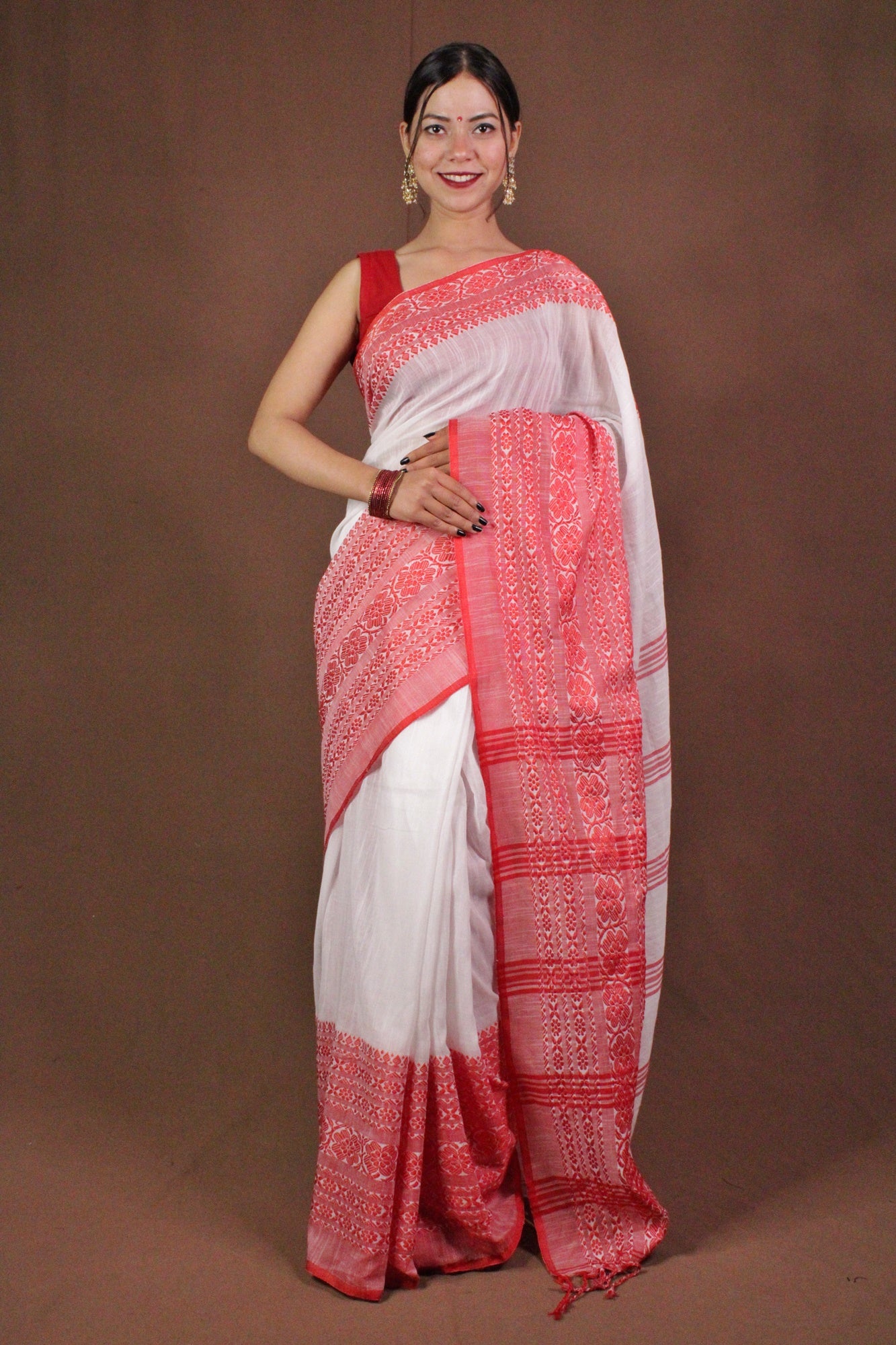 Bengali cotton handloom tant with begampuri naksha weaving wrap in 1 minute saree - Isadora Life Online Shopping Store