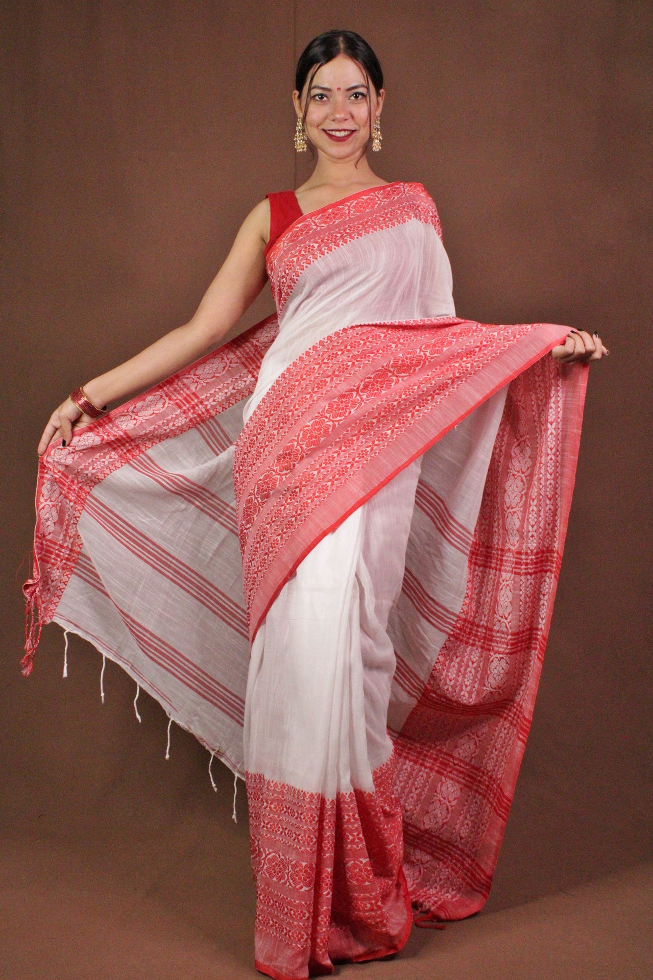 Bengali cotton handloom tant with begampuri naksha weaving wrap in 1 minute saree - Isadora Life Online Shopping Store