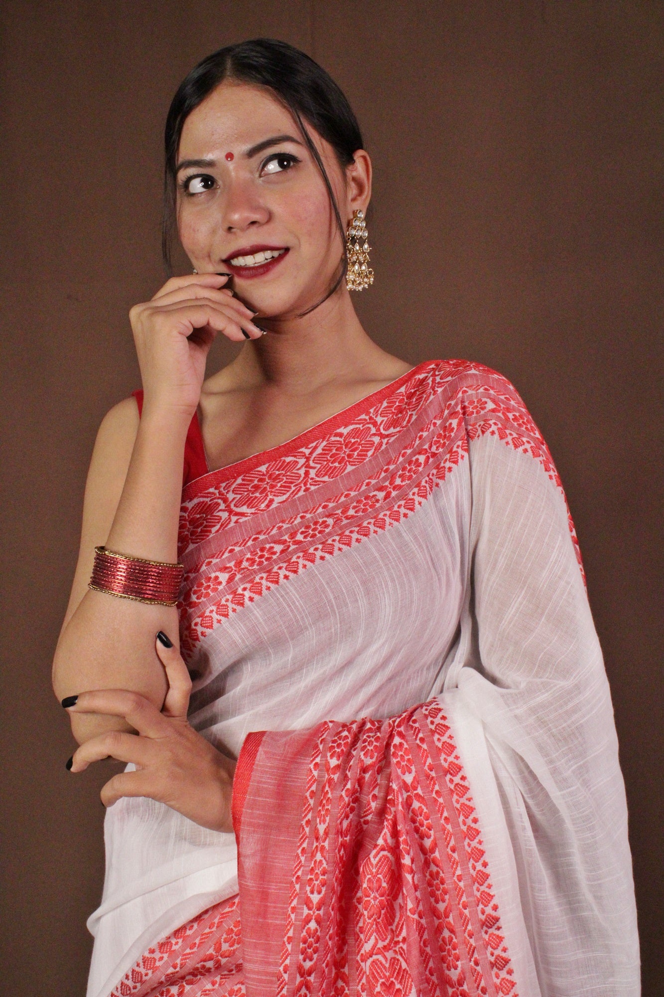 Bengali cotton handloom tant with begampuri naksha weaving wrap in 1 minute saree - Isadora Life Online Shopping Store