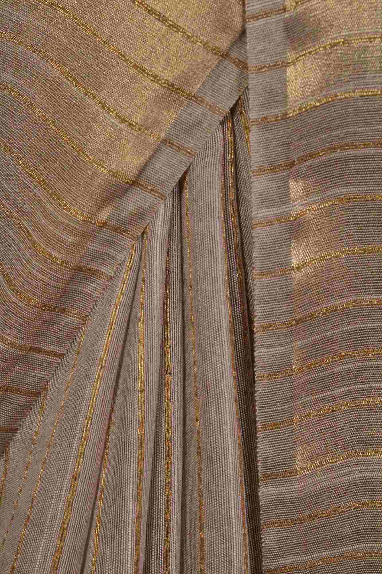 Beige Classy and Sedate Premium Bhagalpuri Cotton Silk with woven zari and sequin work all over Wrap in 1 minute saree - Isadora Life Online Shopping Store