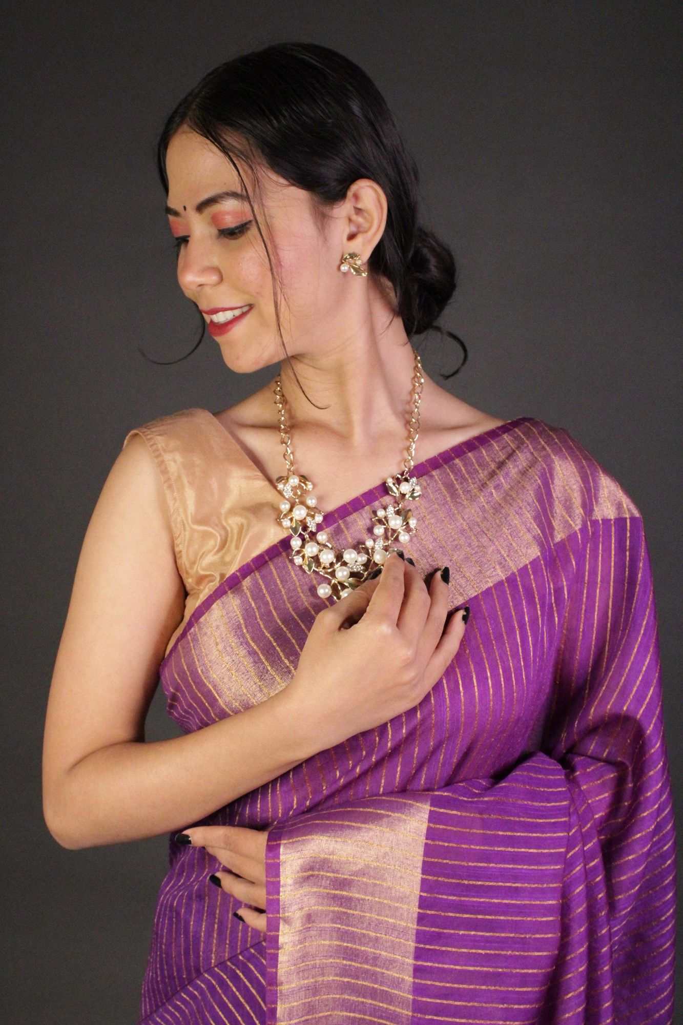 Purple Premium Bhagalpuri Cotton Silk with woven zari and sequin work all over Wrap in 1 minute saree - Isadora Life Online Shopping Store