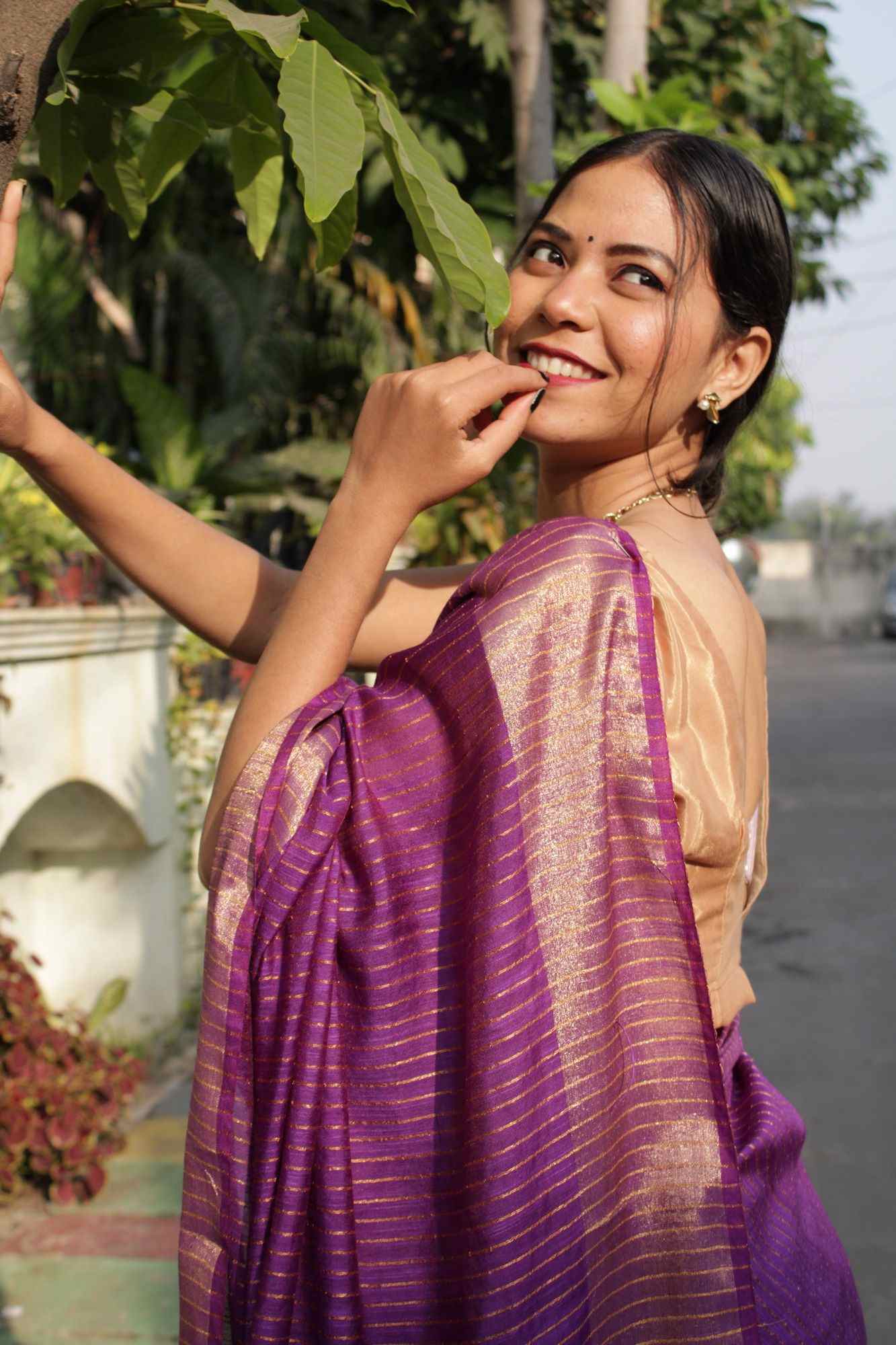 Purple Premium Bhagalpuri Cotton Silk with woven zari and sequin work all over Wrap in 1 minute saree - Isadora Life Online Shopping Store