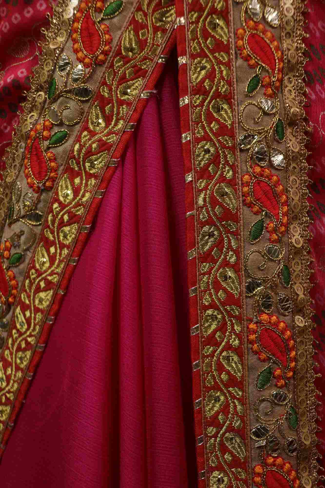 Beautiful gota patti bandhani wrap in 1 minute saree with tassels in pallu - Isadora Life Online Shopping Store