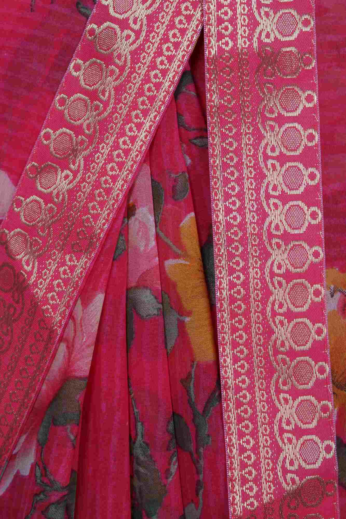 Wrap in 1 Minute Red Georgette Flower Printed with Lace Border Ready to Wear Saree With Ready Made Blouse - Isadora Life Online Shopping Store