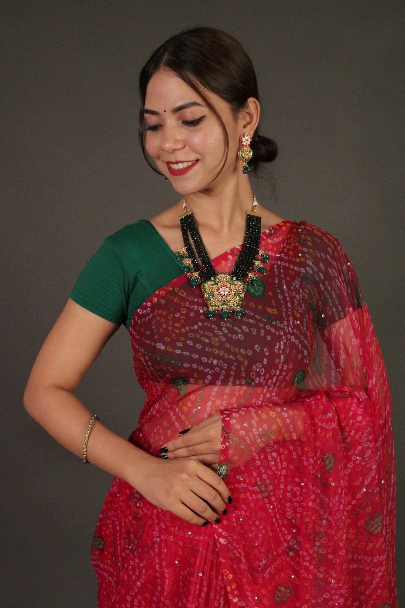 Pink Bandhani Chiffon with Sequins all over Half and half Wrap in 1 minute saree - Isadora Life Online Shopping Store