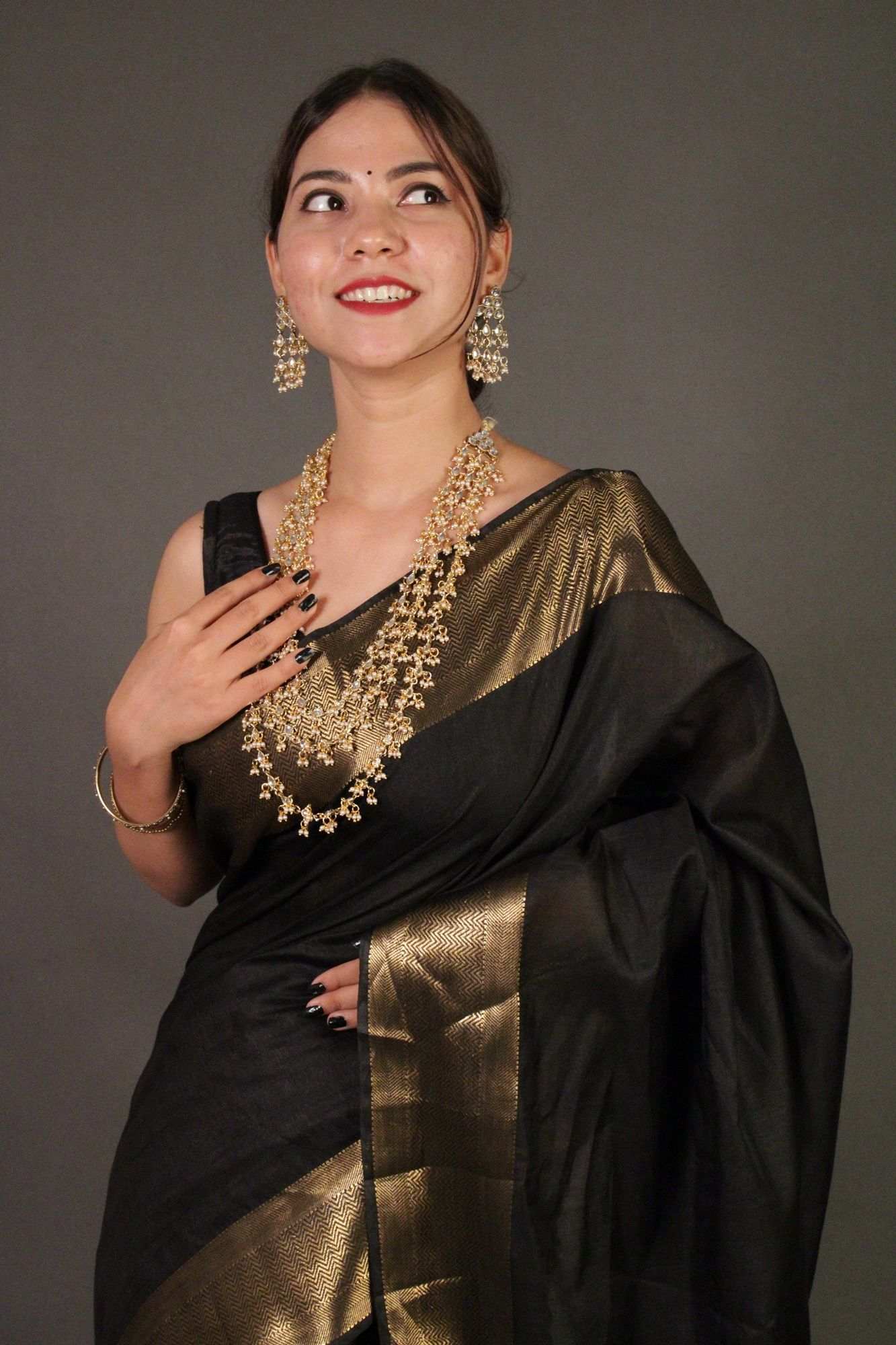 Black Zari Woven Wrap in 1 minute saree - Isadora Life Online Shopping Store