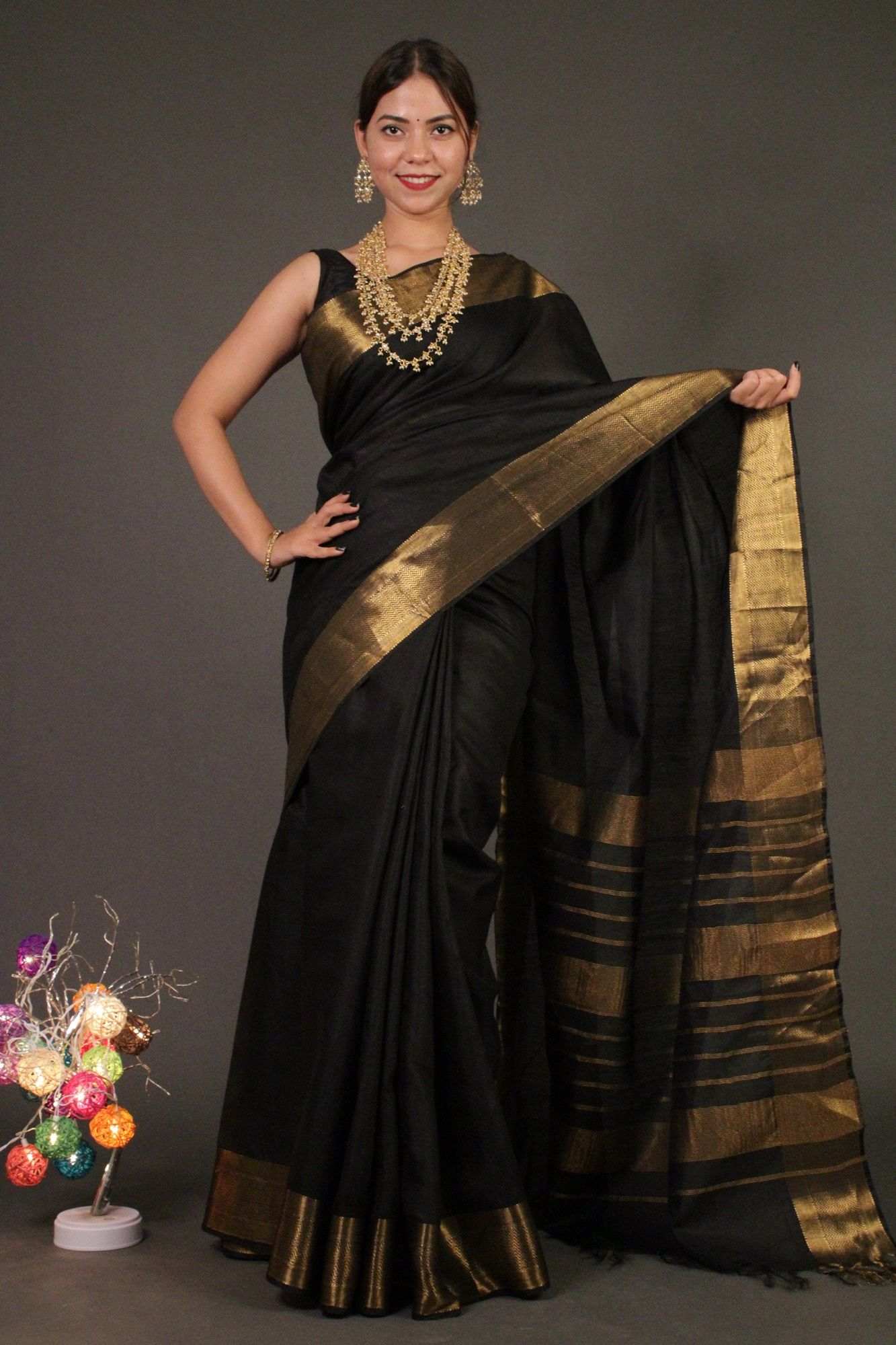 Black Zari Woven Wrap in 1 minute saree - Isadora Life Online Shopping Store
