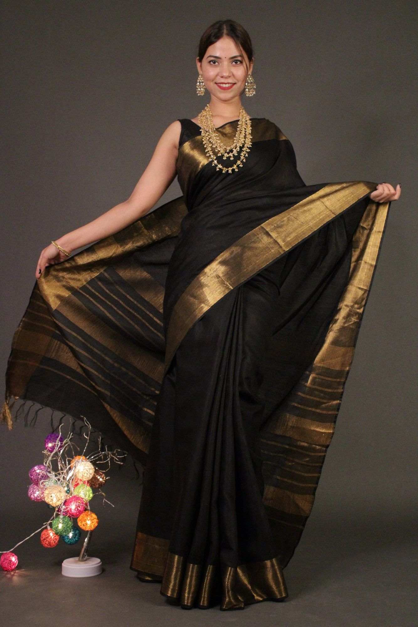 Black Zari Woven Wrap in 1 minute saree - Isadora Life Online Shopping Store