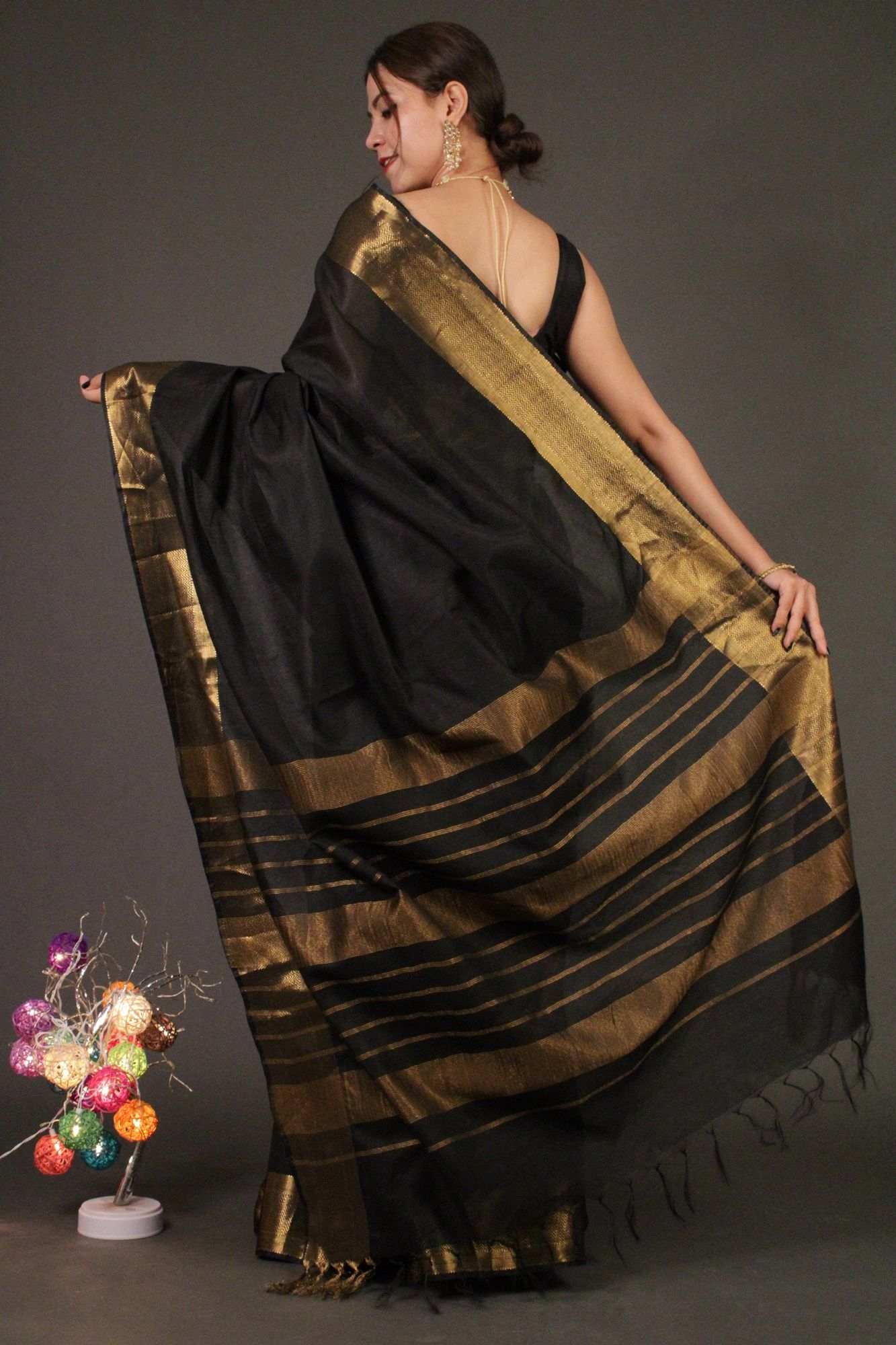 Black Zari Woven Wrap in 1 minute saree - Isadora Life Online Shopping Store