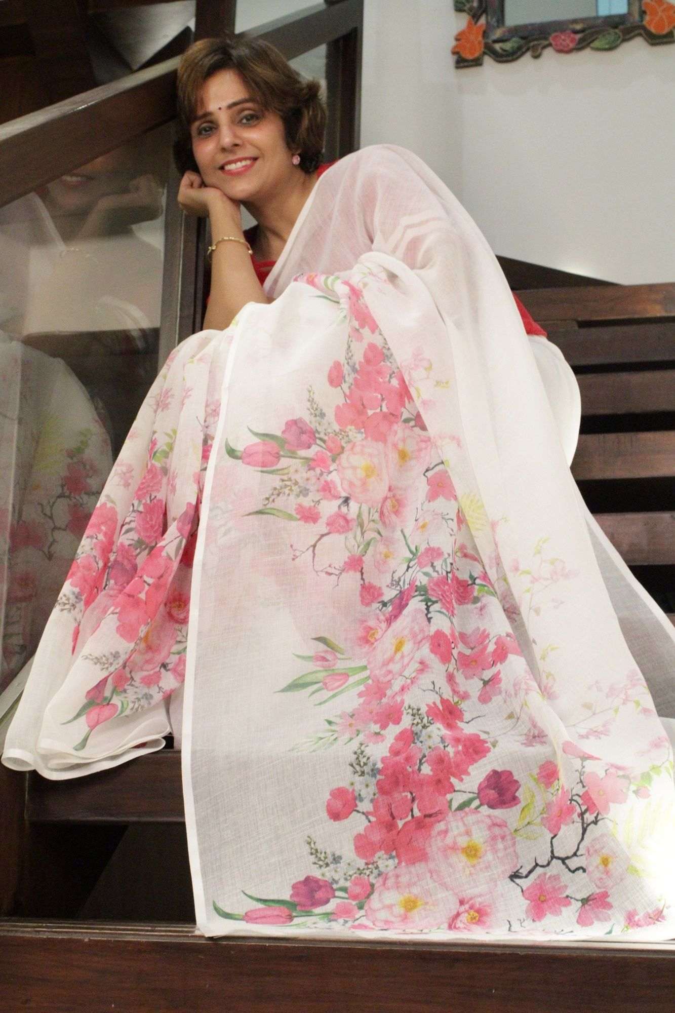 Beautiful light and breezy summery floral cotton linen printed wrap in 1 minute saree - Isadora Life Online Shopping Store