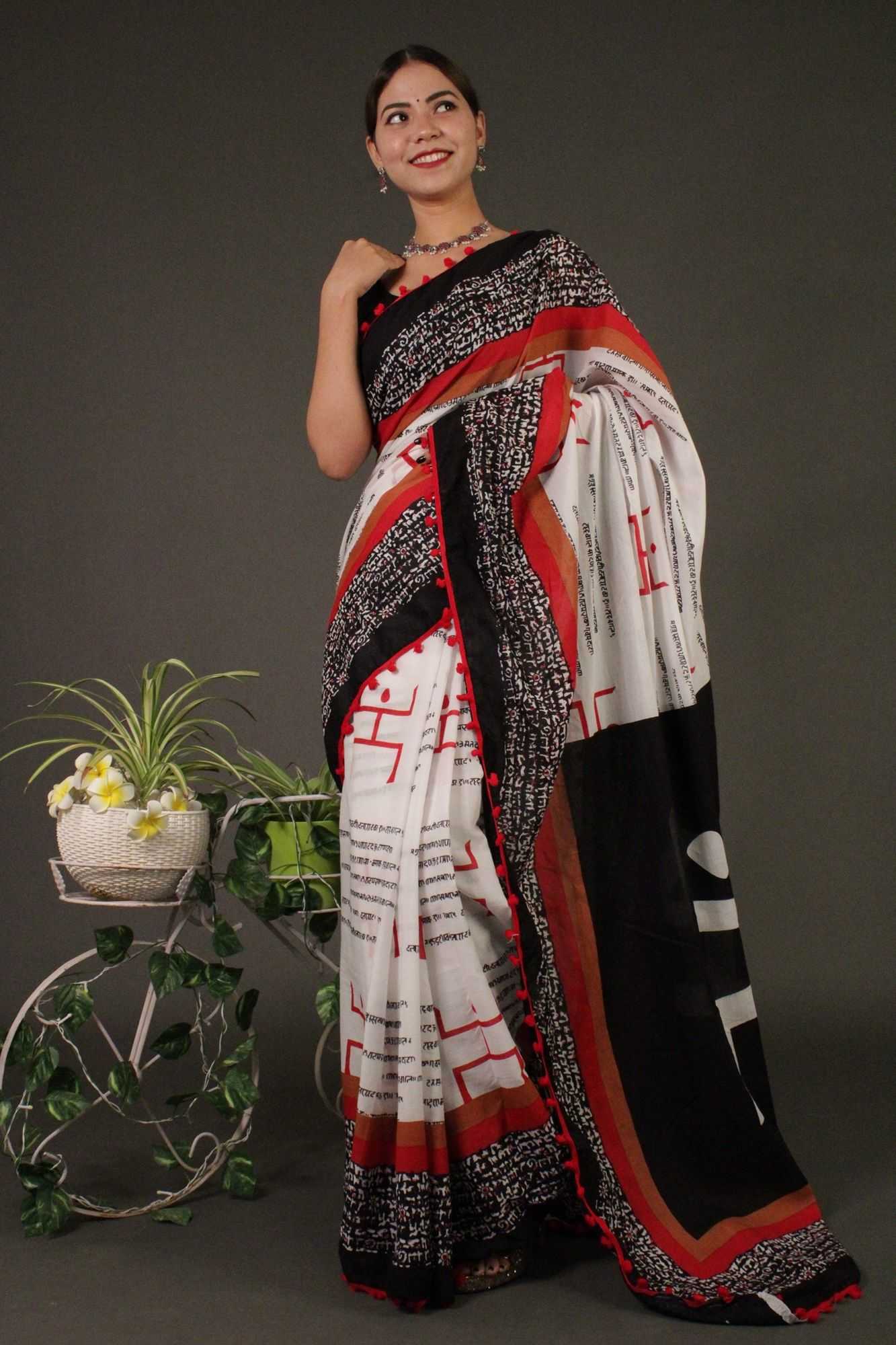 Ikkat & ajrakh jaipuri mul mul wrap in 1 min sari - Isadora Life Online Shopping Store