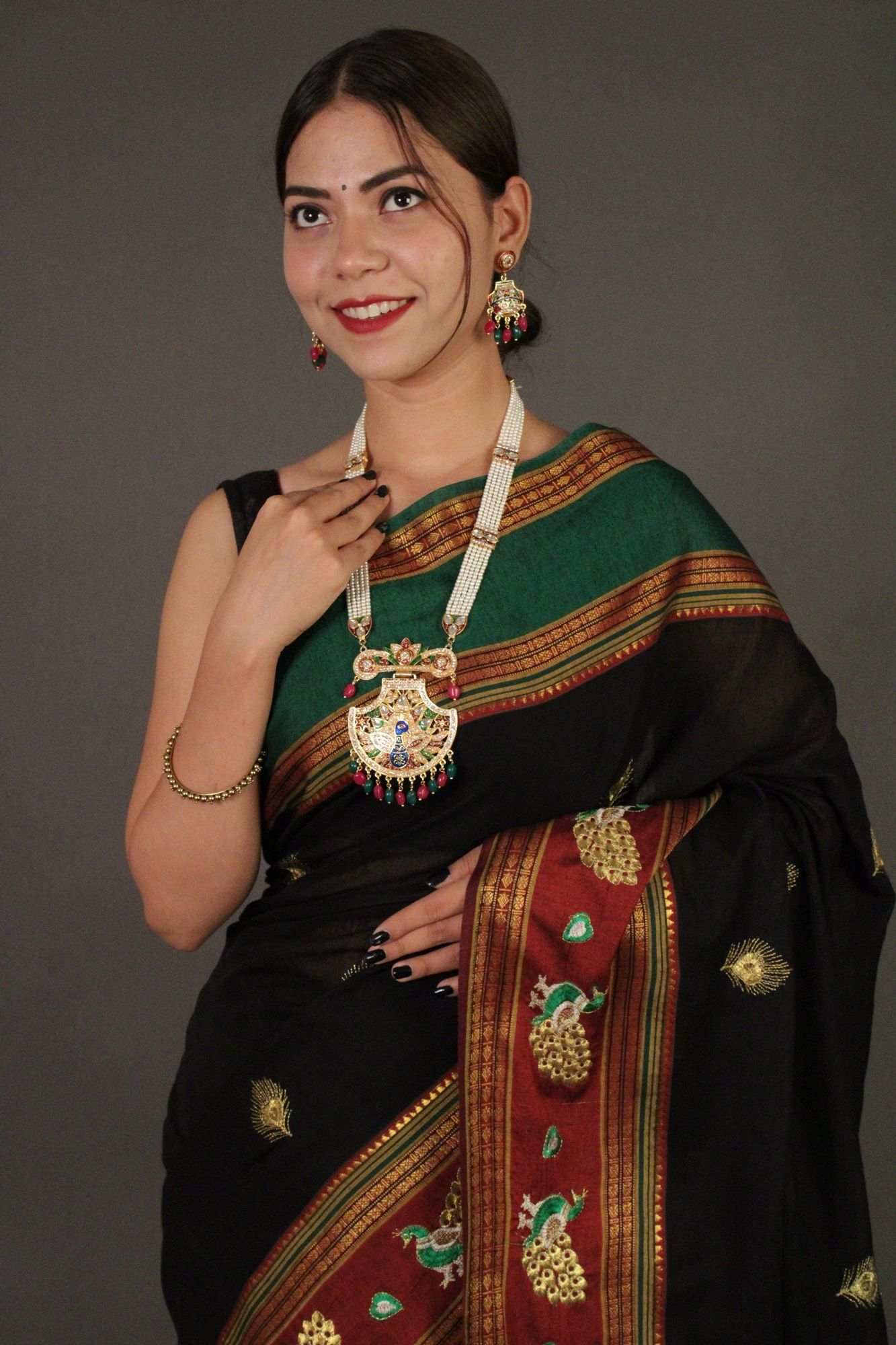 South Embroidered Wrap in 1 minute Saree with Zari Border - Isadora Life Online Shopping Store