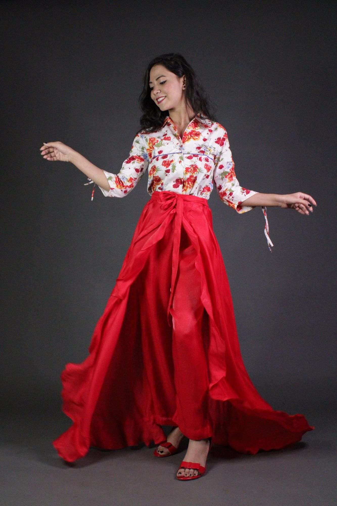 Classy & comfy red apple silk pant skirt - Isadora Life Online Shopping Store