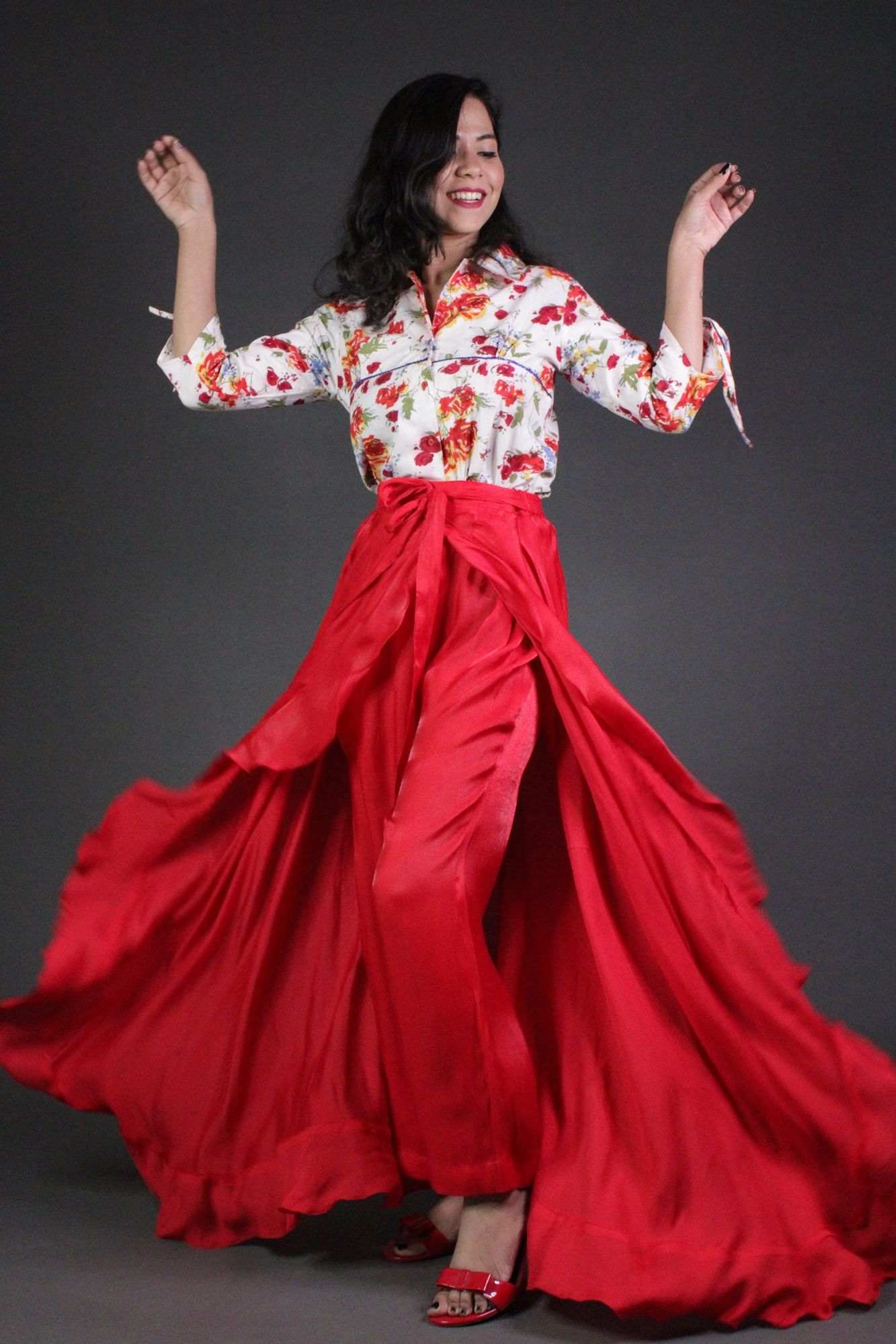 Classy & comfy red apple silk pant skirt - Isadora Life Online Shopping Store