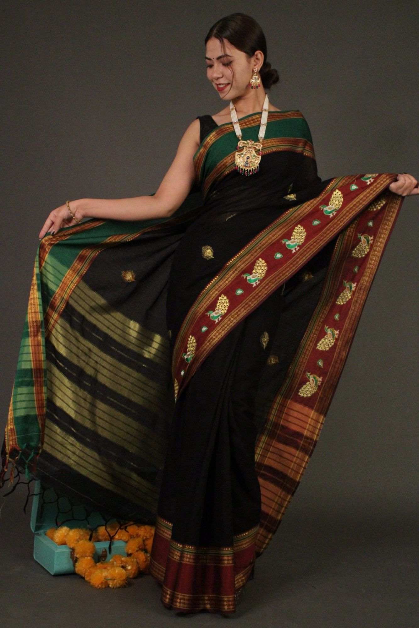 South Embroidered Wrap in 1 minute Saree with Zari Border - Isadora Life Online Shopping Store