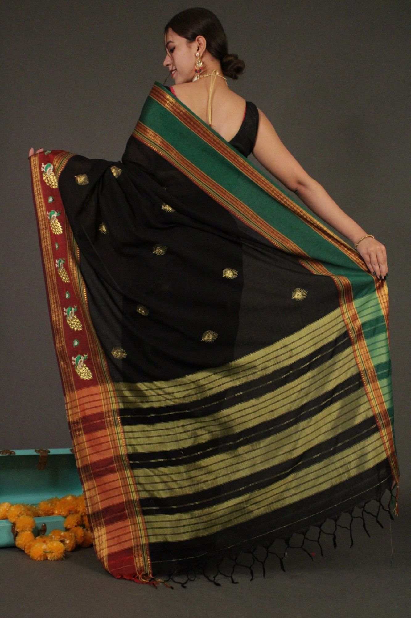 South Embroidered Wrap in 1 minute Saree with Zari Border - Isadora Life Online Shopping Store
