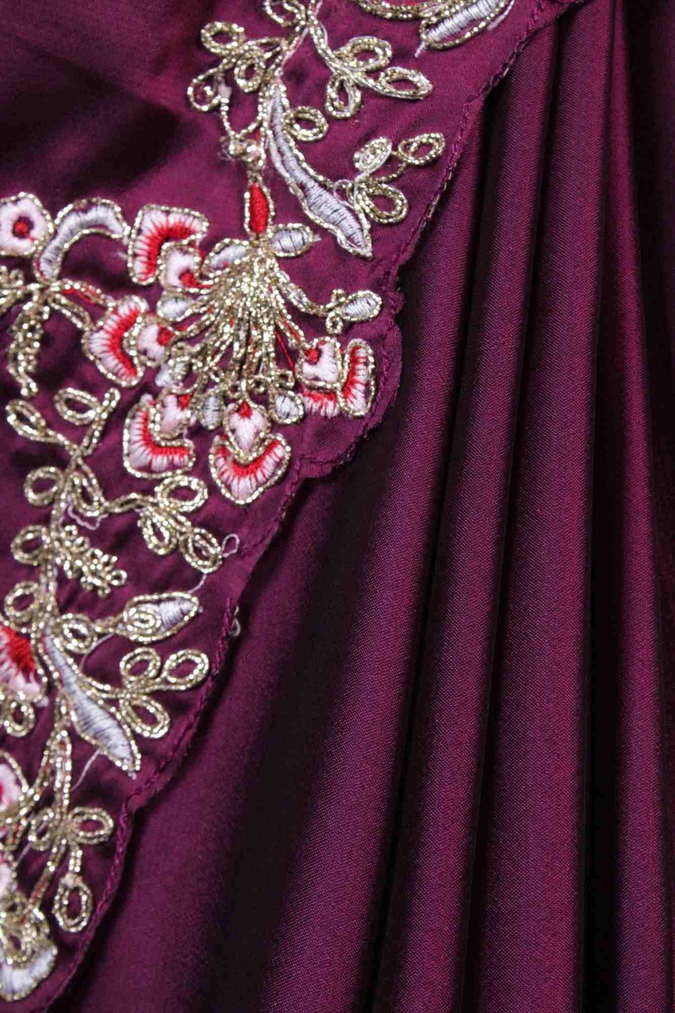 Wine Purple Organza Crepe with Zardosi Needle Weaving Wrap in 1 minute with embroidered zardoisi blouse piece - Isadora Life Online Shopping Store