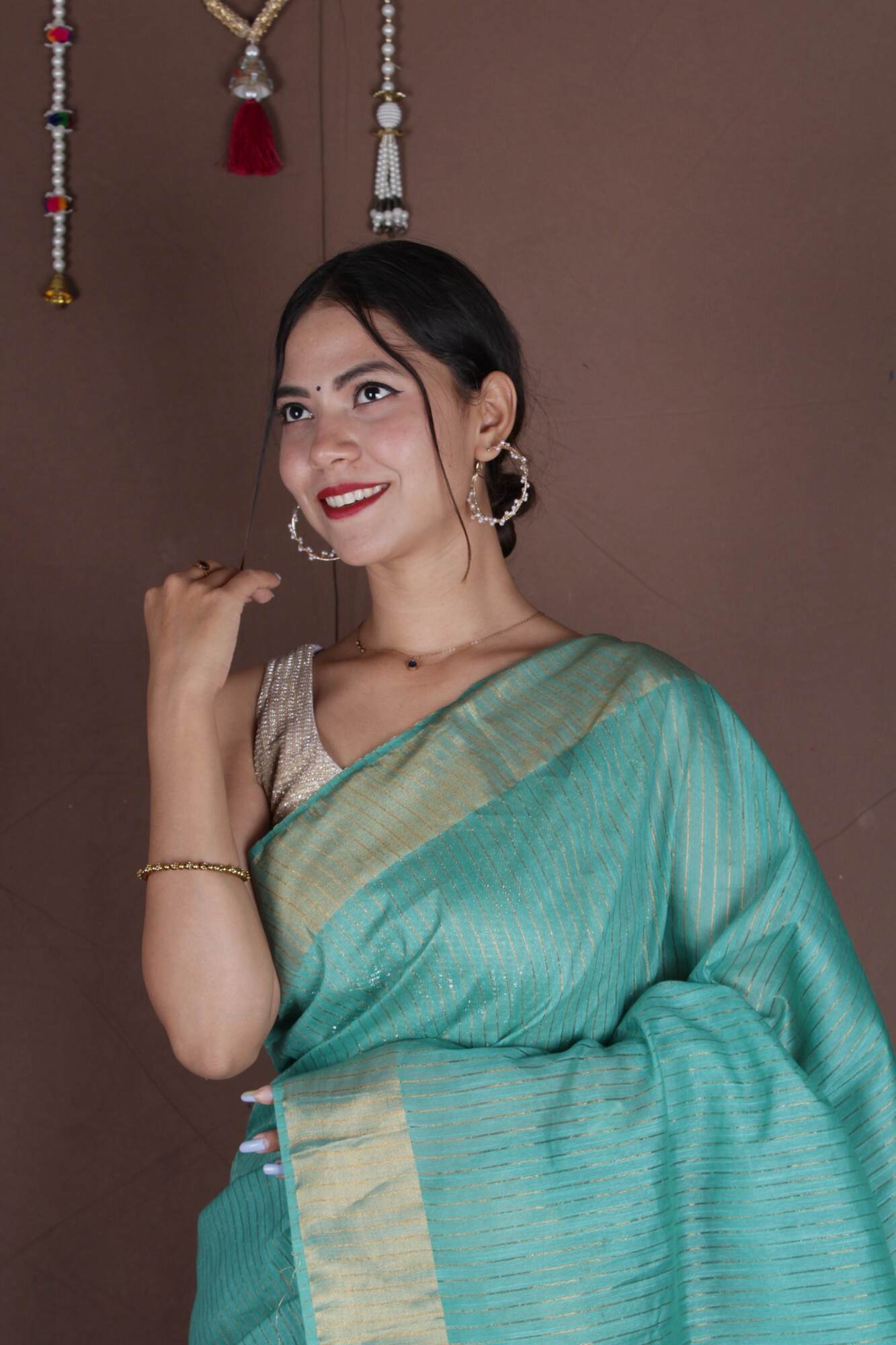 Olive green bhagalpuri cotton silk with sequinned pallu Wrap in 1 minute Saree - Isadora Life Online Shopping Store