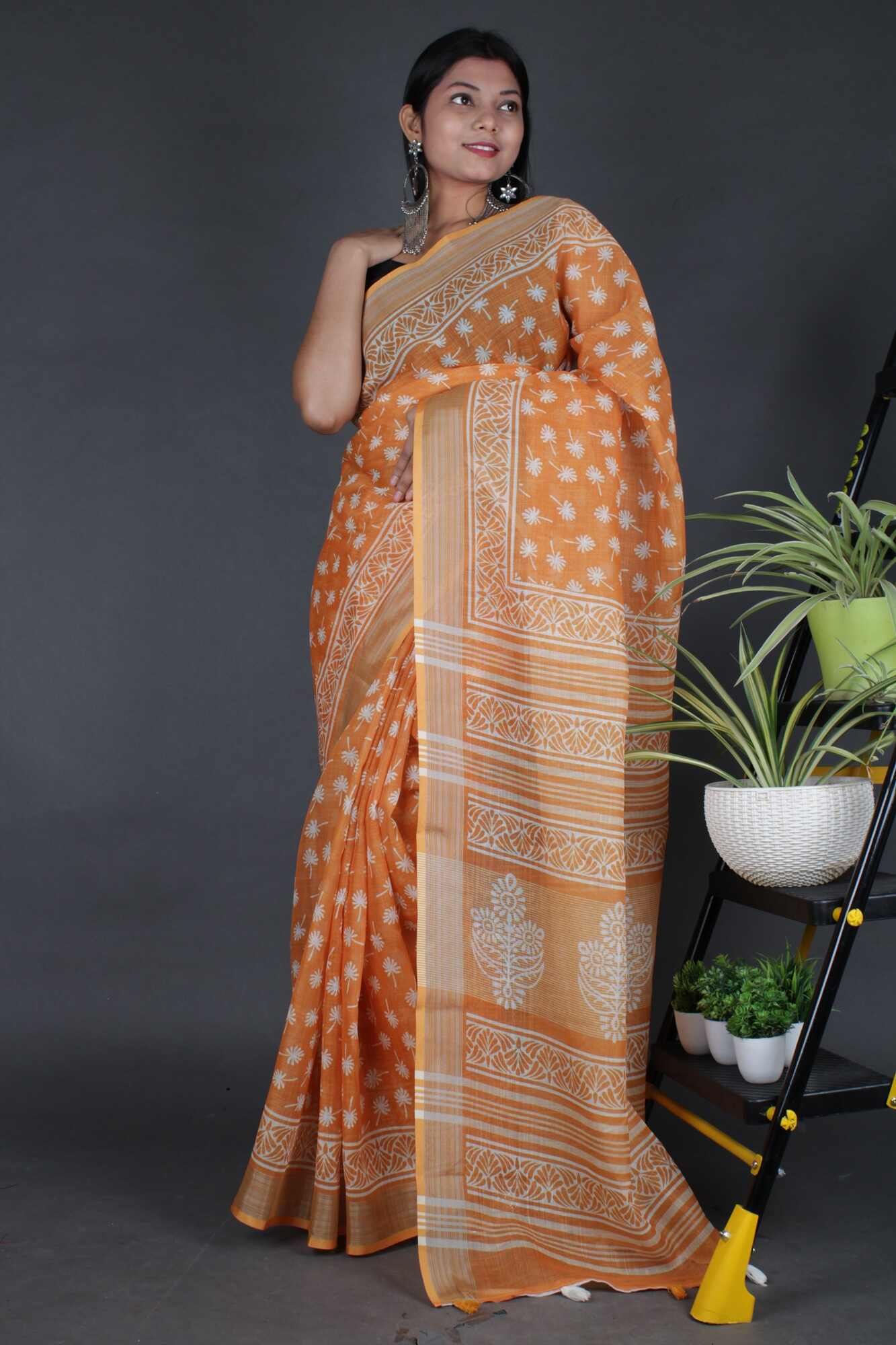 Charming Linen Digital Printed With Silver Weaving Border Wrap in 1 Minute Saree With Readymade Blouse - Isadora Life Online Shopping Store