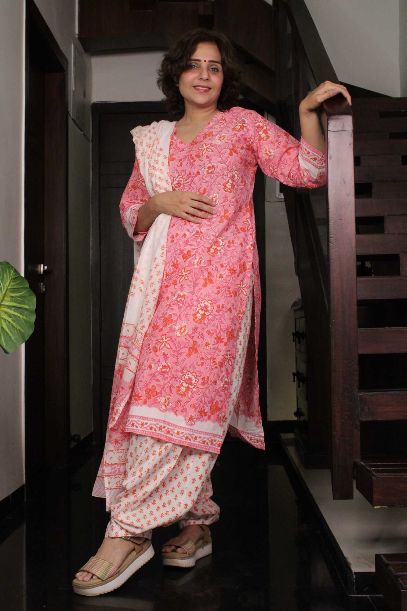 Peach Cotton Mul Mul Printed Ready to wear Salwar-Kameez with Dupatta - Isadora Life Online Shopping Store