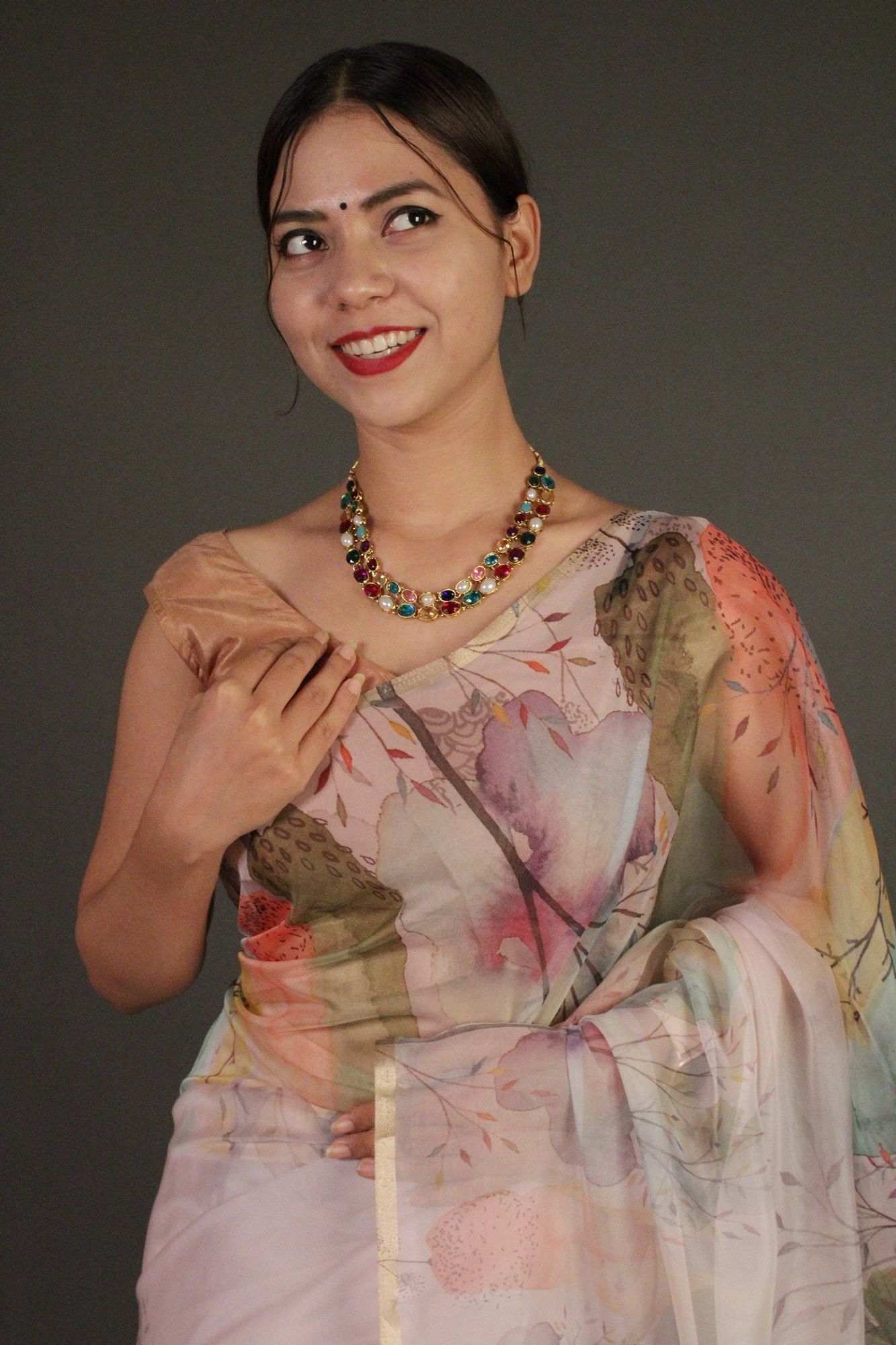 Semi-Transparent Organza Beautiful Printed Wrap in 1 minute saree - Isadora Life Online Shopping Store