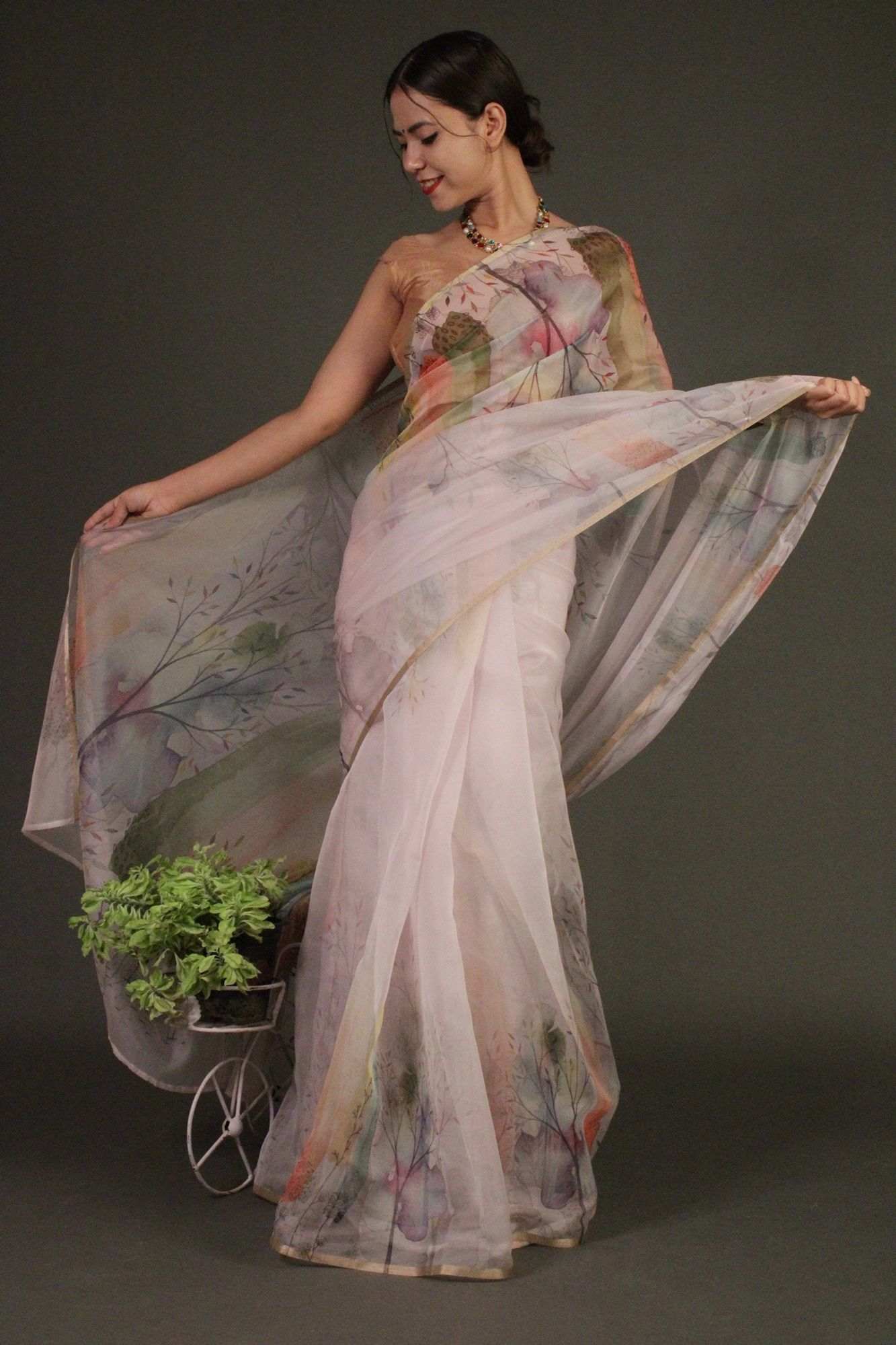 Semi-Transparent Organza Beautiful Printed Wrap in 1 minute saree - Isadora Life Online Shopping Store