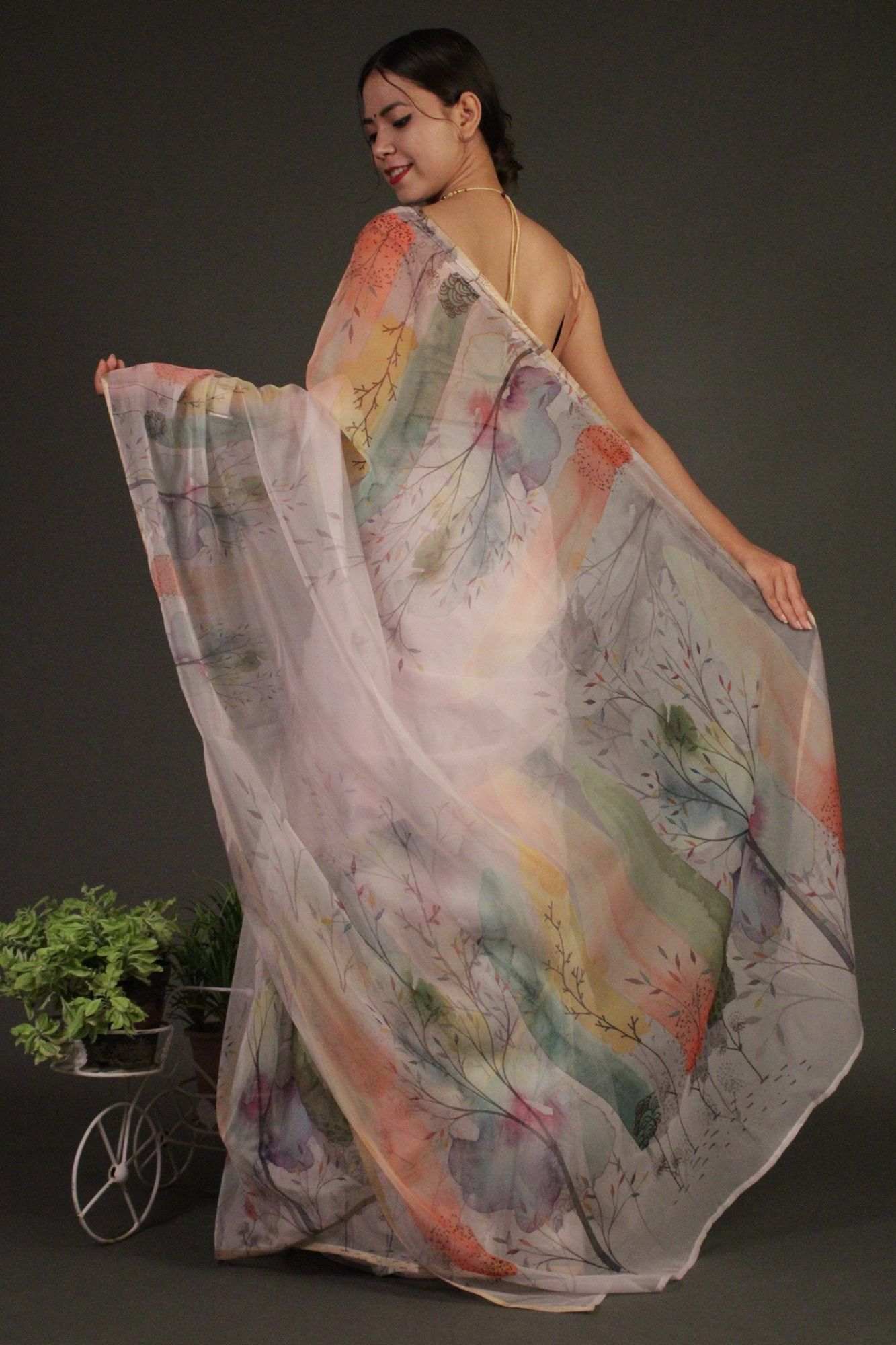 Semi-Transparent Organza Beautiful Printed Wrap in 1 minute saree - Isadora Life Online Shopping Store