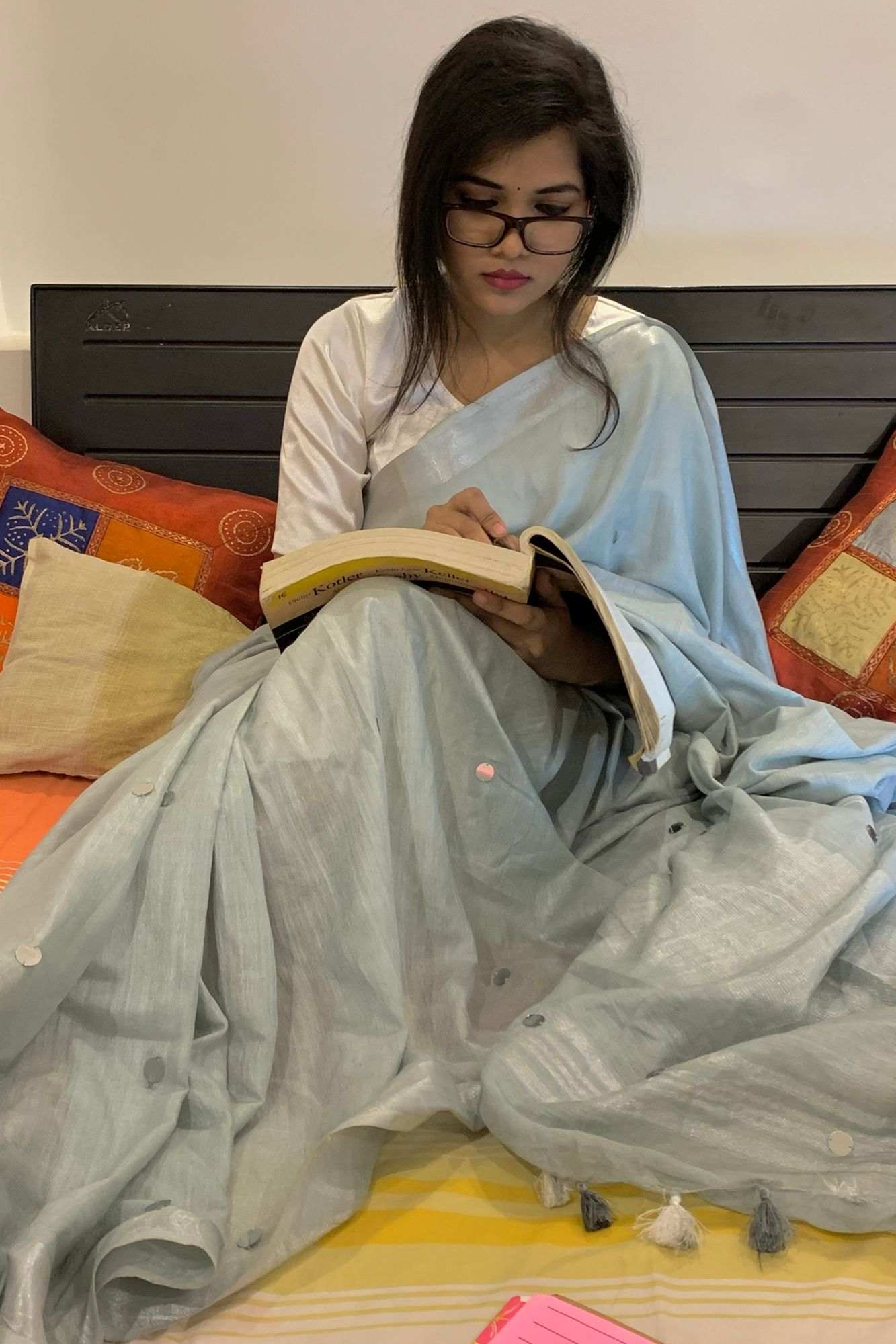 Silver bhagalpuri linen silk with sequin all over wrap in 1 minute saree - Isadora Life Online Shopping Store