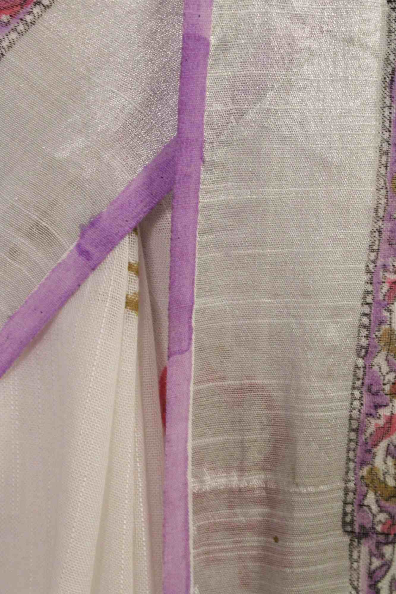 Cool and comfortable linen cotton vegetable dye printed with Silver Zari Border Wrap in 1 minute saree - Isadora Life Online Shopping Store