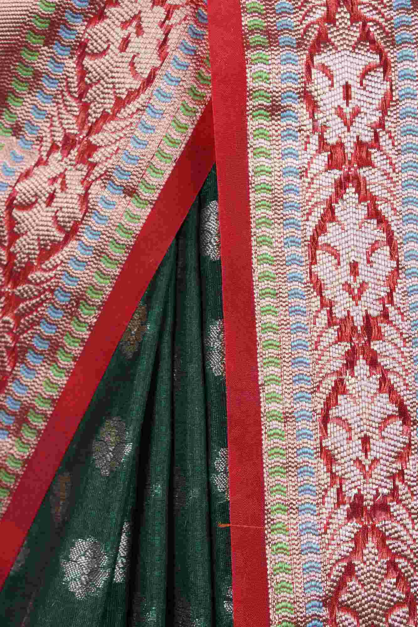 Exquisite Green & Red Zari Booti With Border Wrap in One Minute Saree With Readymade Blouse - Isadora Life Online Shopping Store