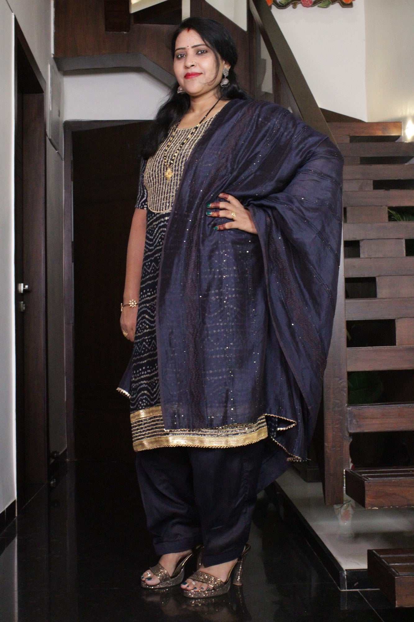 Navy Blue Sequined Ready to wear Salwar-Kameez with Dupatta - Isadora Life Online Shopping Store