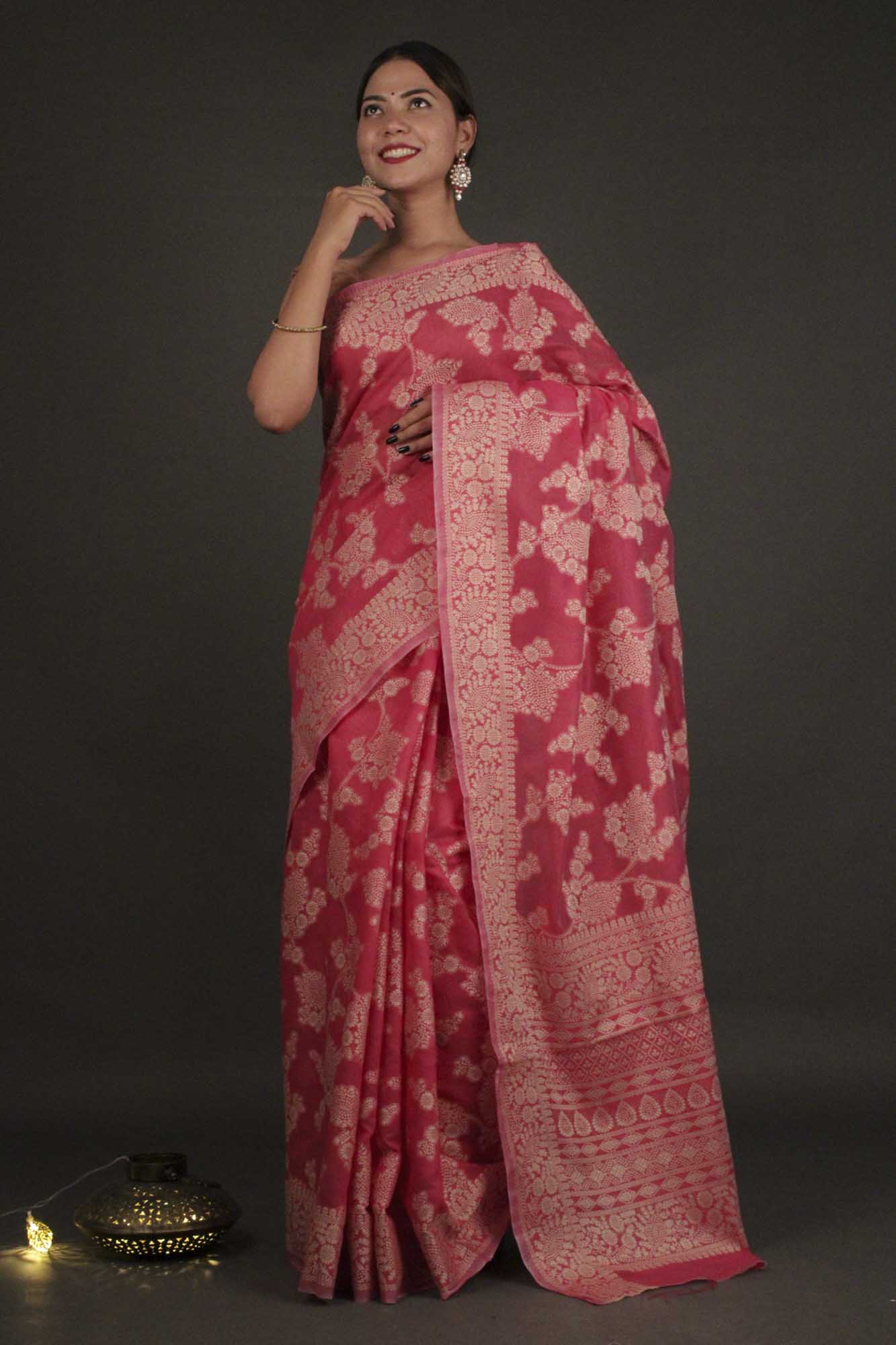 Lucknowi Chikankari Woven Cotton Wrap in 1 minute saree - Isadora Life Online Shopping Store